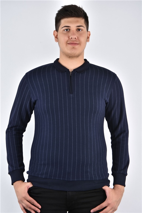 Polo Collar Sweaters Big Size Navy Blue-Blue Long Sleeve Mens Sweat