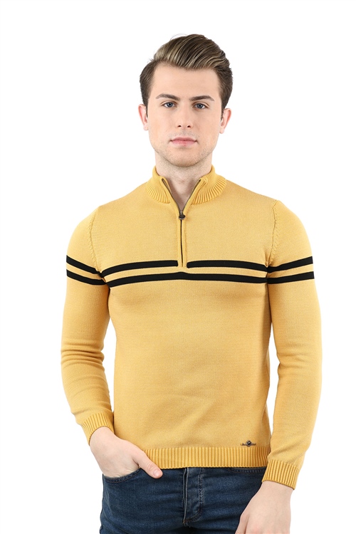 Half Turtleneck Yellow Knitwear Mens Thick Sweater
