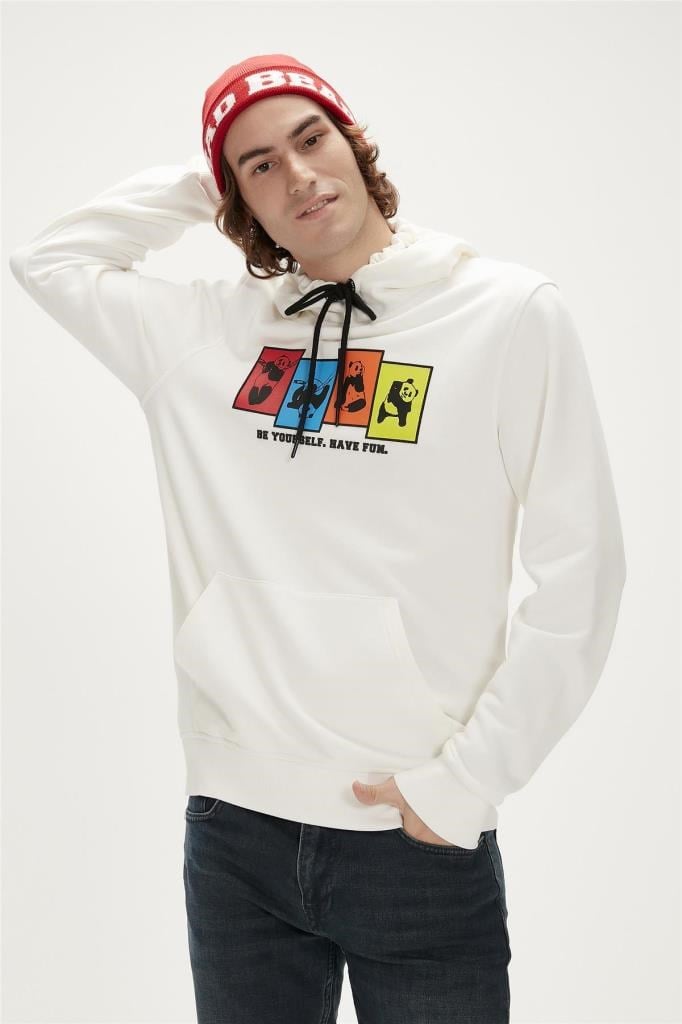 Bad Bear Erkek Sweatshirt Fun Hoodie Off-White Beyaz Kapüşonlu Erkek Sweatshirt 23.02.12.004-Beyaz