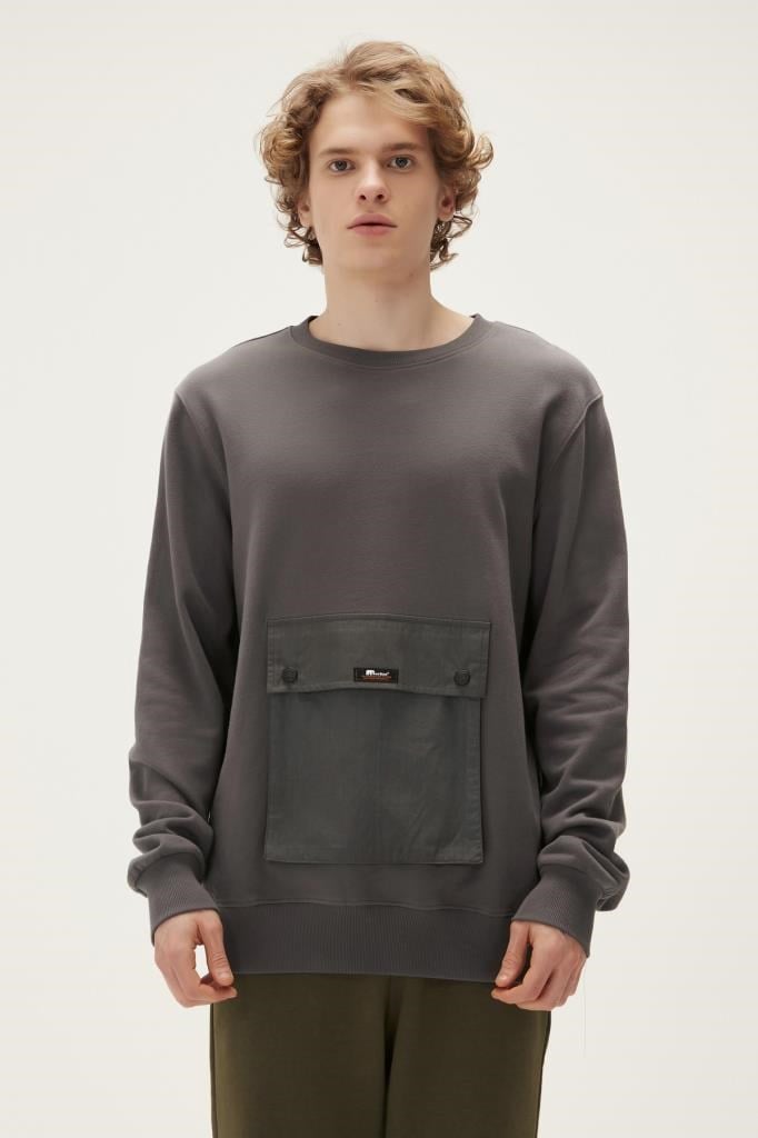 BadBear Kangaroo Erkek Asfalt Gri Sweatshirt ''Cepli Sweatshirt''