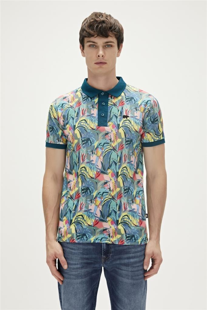 BadBear Parrot Thyme Yeşil Polo Yaka Desenli Erkek T-shirt