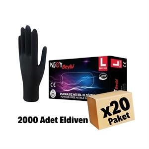 Beybi,BEYBİ Muayene Large Pudrasız Njoy Nitril Siyah Eldiven (20paket)