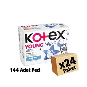Kotex,Kotex Young Genç Kızlar için Gece Pedi 24 Paket 144 Adet Ped