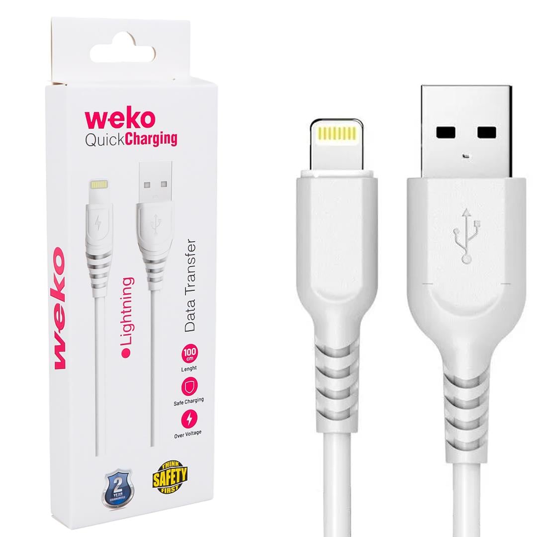Hızlı Şarj ve Data Transfer Kablosu USB to Lightning Weko WK-22019 USB to Lightning 1 Metre (Beyaz)