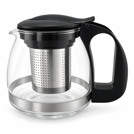 Çelik Süzgeçli Cam Demlik 700 ml - Siyah Kapaklı ve Saplı Çay Demliği