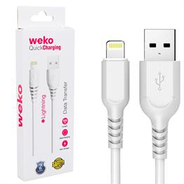 Hızlı Şarj ve Data Transfer Kablosu USB to Lightning Weko WK-22019 USB to Lightning 1 Metre (Beyaz)