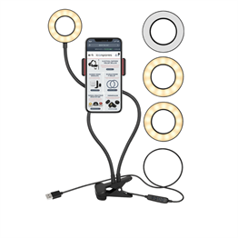 Masa Sabitlemeli Selfie Işıklı Telefon Tutacağı Akrobat 2in1 – 3000K/5000K/6500K, 10 Kademe Parlaklık