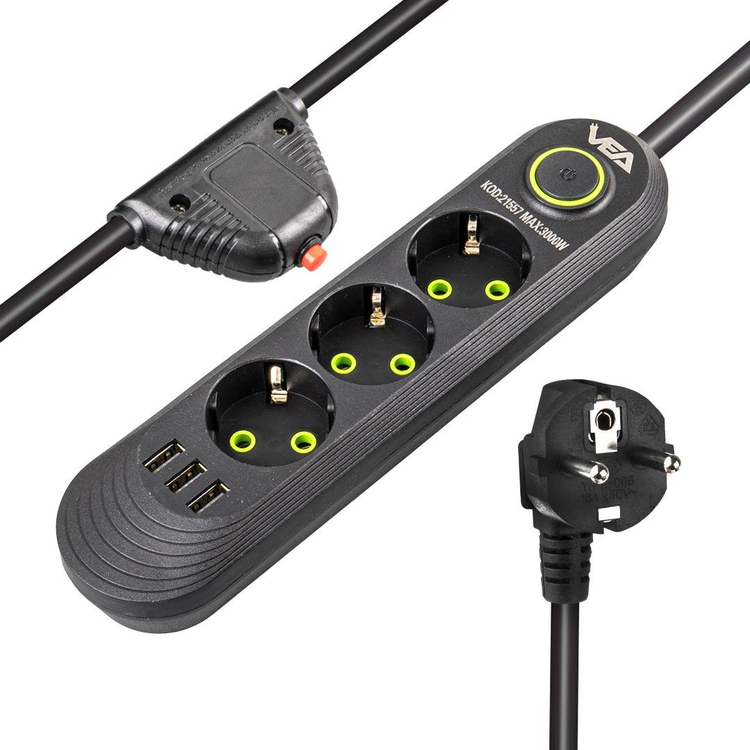 Ufo 1,5m Akım Korumalı Beyaz USB GirişliX2 Üçlü Priz Uzatma Kablosu
