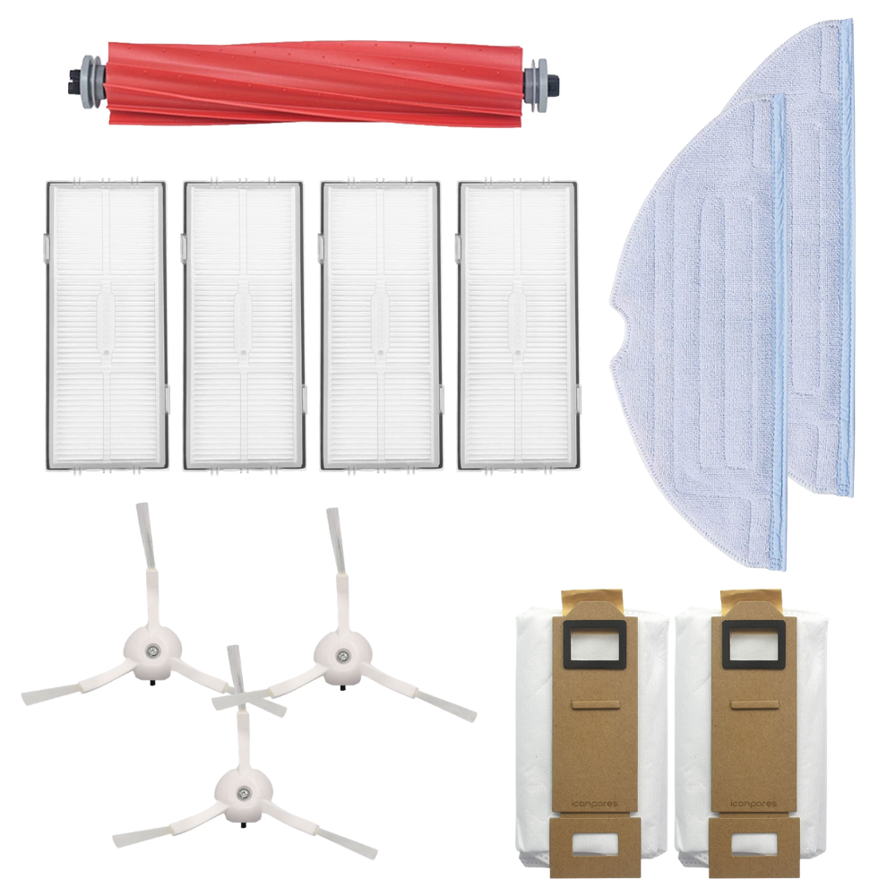 Roborock Uyumlu S7 Max V Plus Robot Süpürge Ana Fırça, Hepa Filtre X4, Yan Fırça X3, Mop Bezi X2, Toz Torbası X2