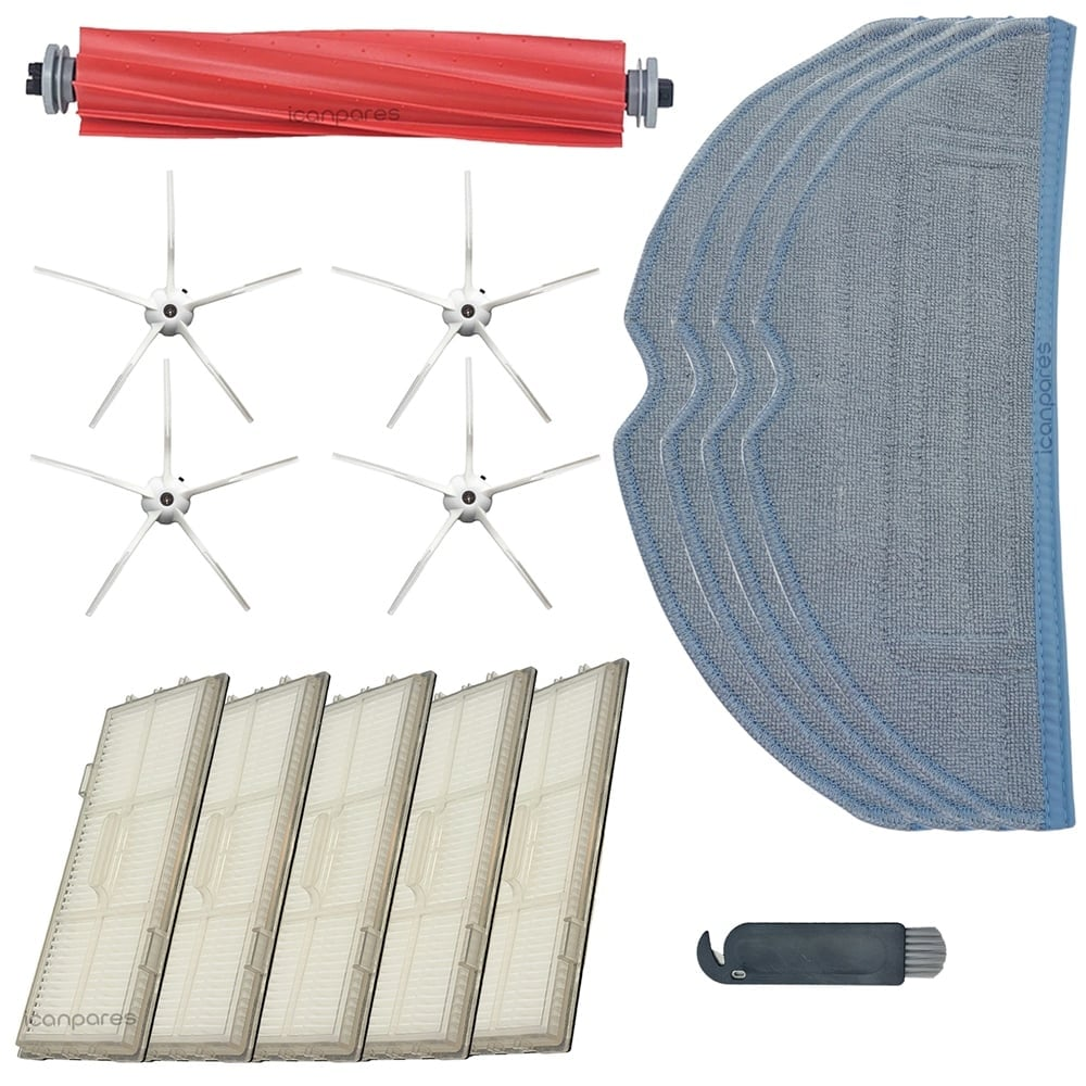 Roborock Uyumlu G10 Robot Süpürge Ana Fırça HEPA Filtre x5 Yan Fırça Beyaz x4 Mop Bezi x4