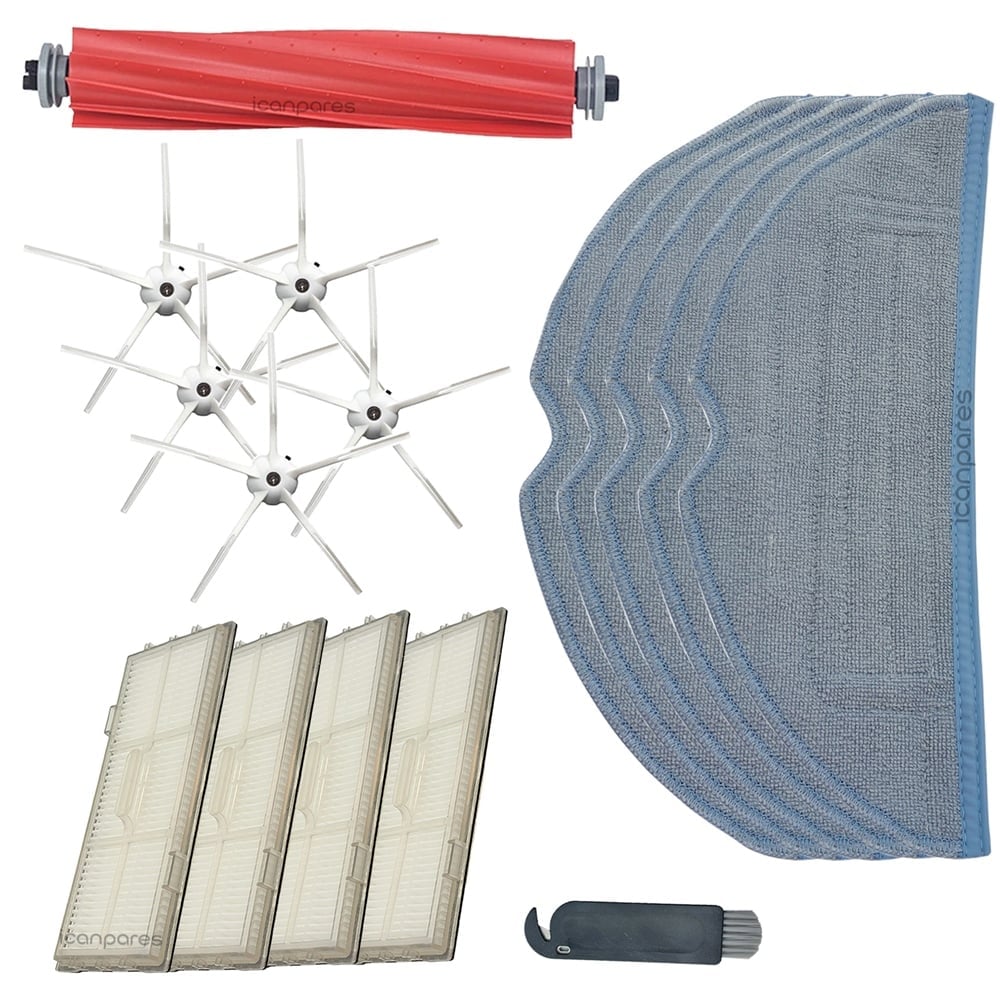 Roborock Uyumlu G10 Robot Süpürge Ana Fırça HEPA Filtre x4 Yan Fırça Beyaz x5 Mop Bezi x5