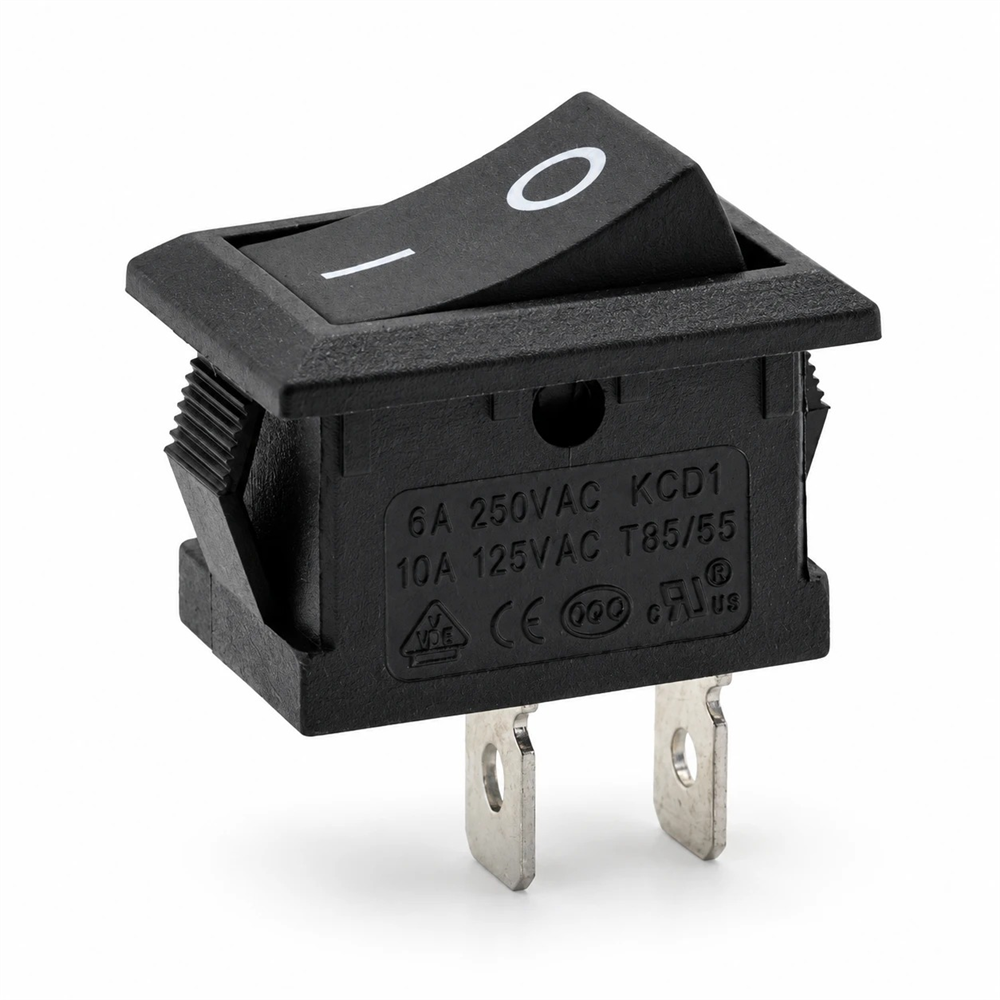 KCD1 Açma Kapama Anahtarı I/O - Siyah, Işıksız, 2 Pinli, 6A 250V / 10A 125V, 20,75 x 14,80 mm