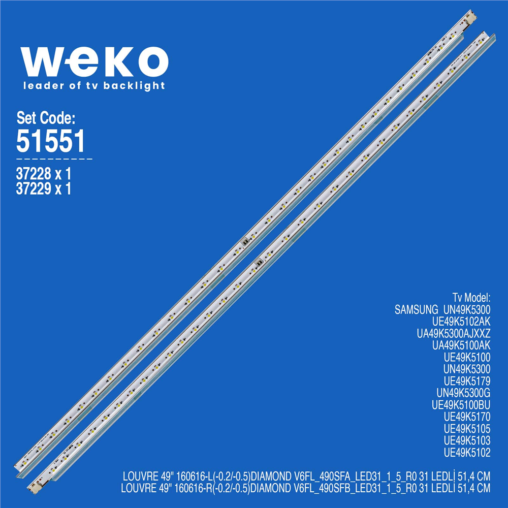 Samsung Uyumlu UN49K5300G TV LED Bar Seti (2 Adet)