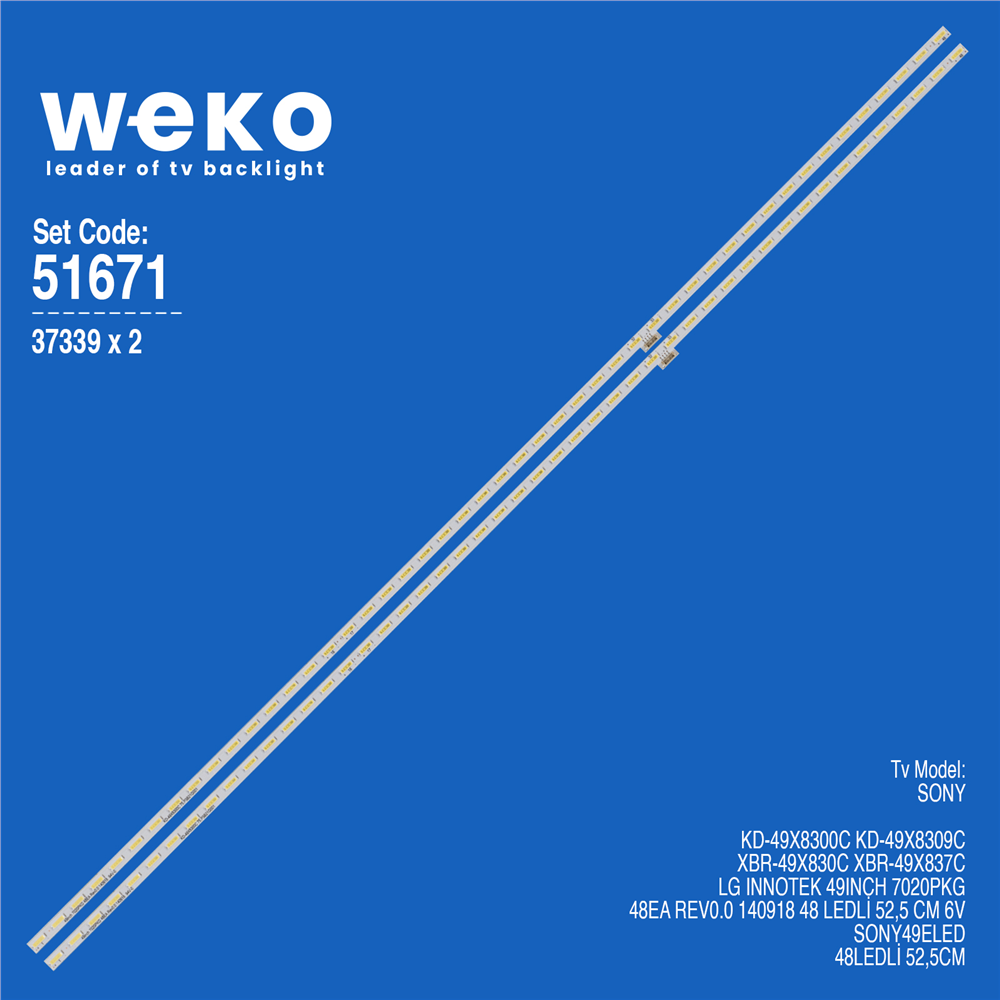 Sony Uyumlu KD-49X8309C TV LED Bar Seti (2 Adet)