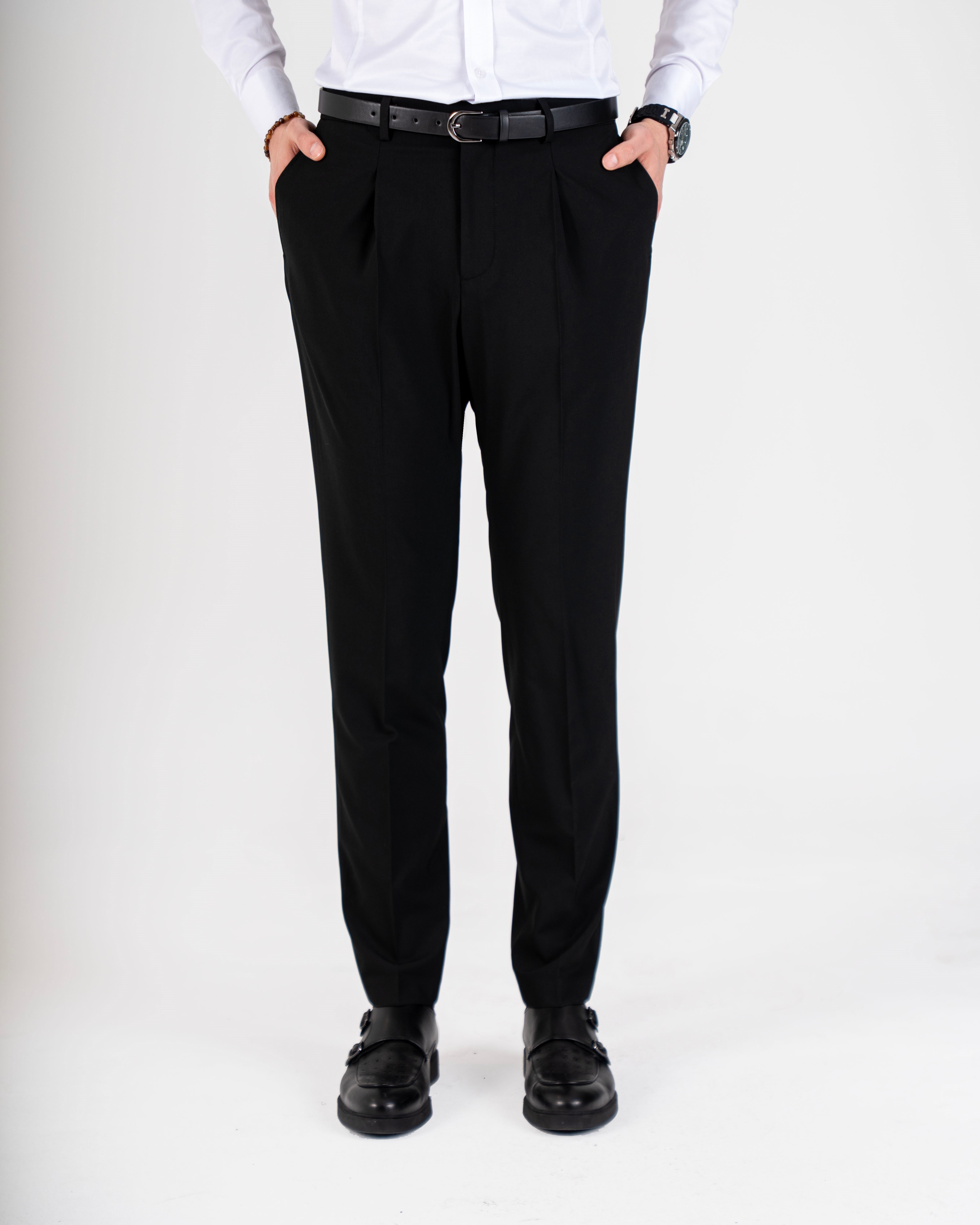 İtalyan stil slim fit erkek kumaş pantolon siyah T20038-01