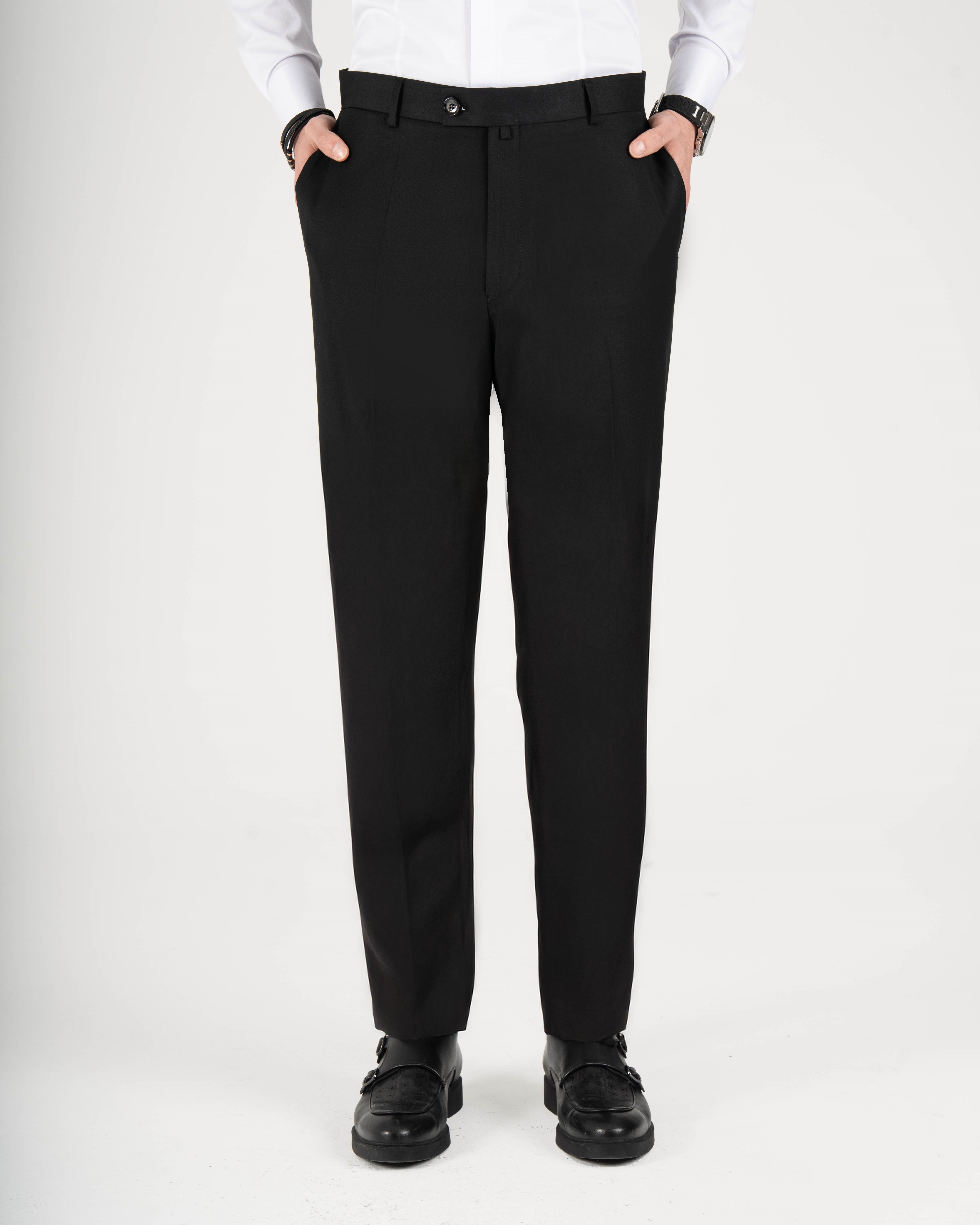 İtalyan stil slim fit erkek klasik kumaş pantolon siyah T20092-01