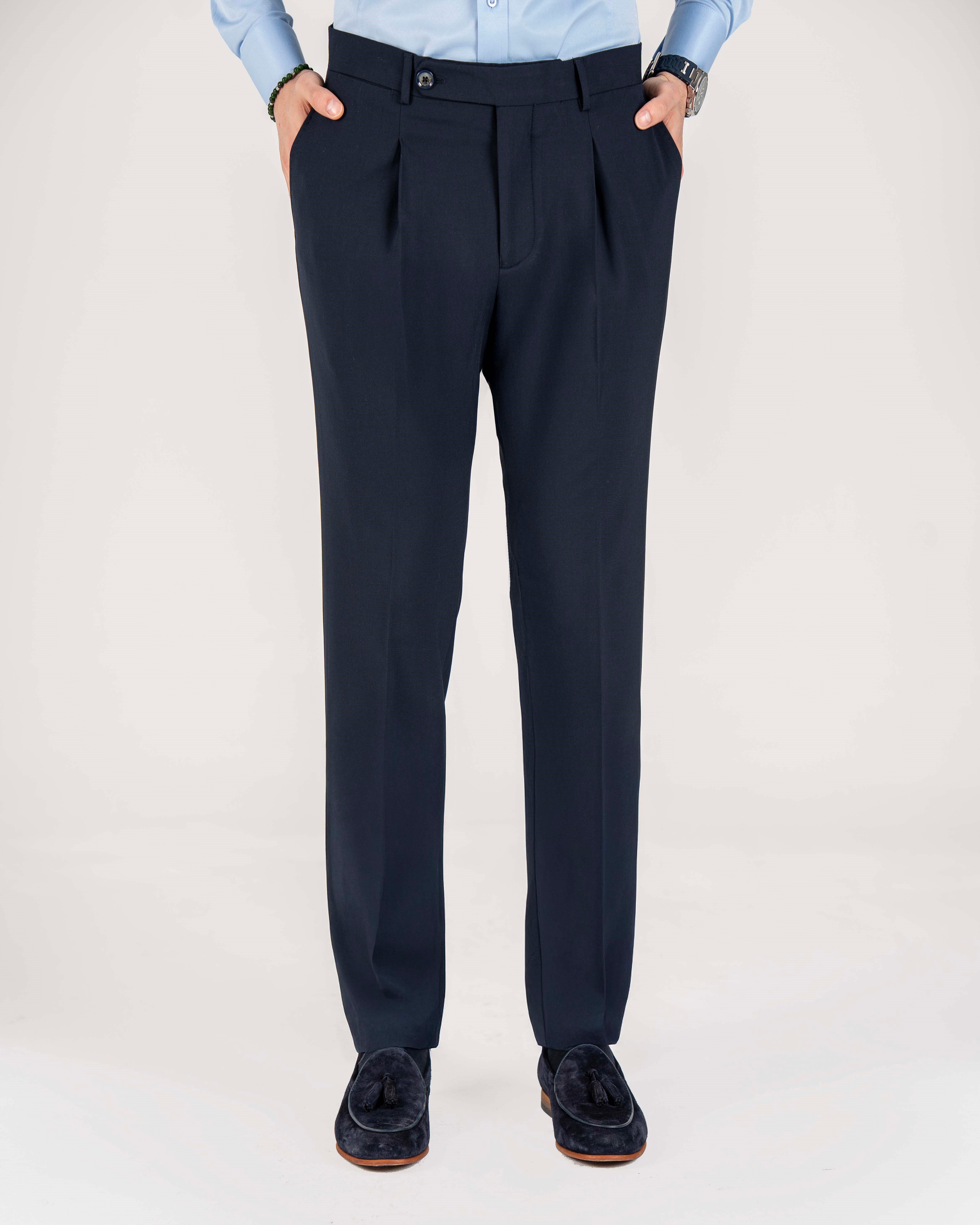 İtalyan stil slim fit erkek kumaş pantolon lacivert T20038-02