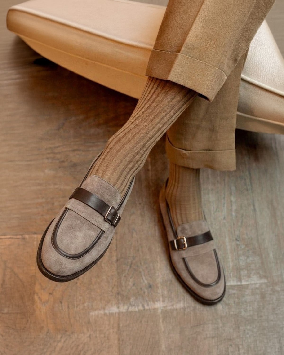 İtalyan stil iç dış naturel deri süet antik tokalı erkek ayakkabı vizon T15210-26