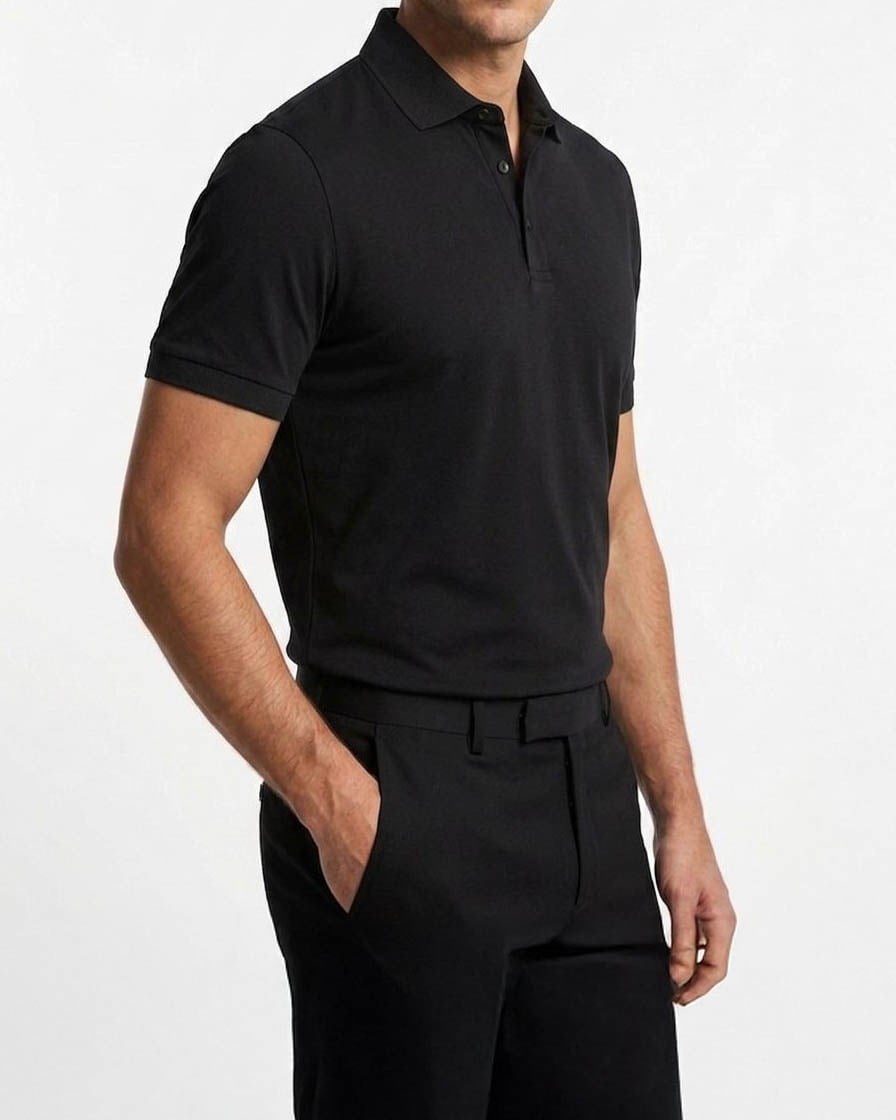 İtalyan stil slim fit erkek polo yaka kısa kollu triko tişört siyah T20043-01
