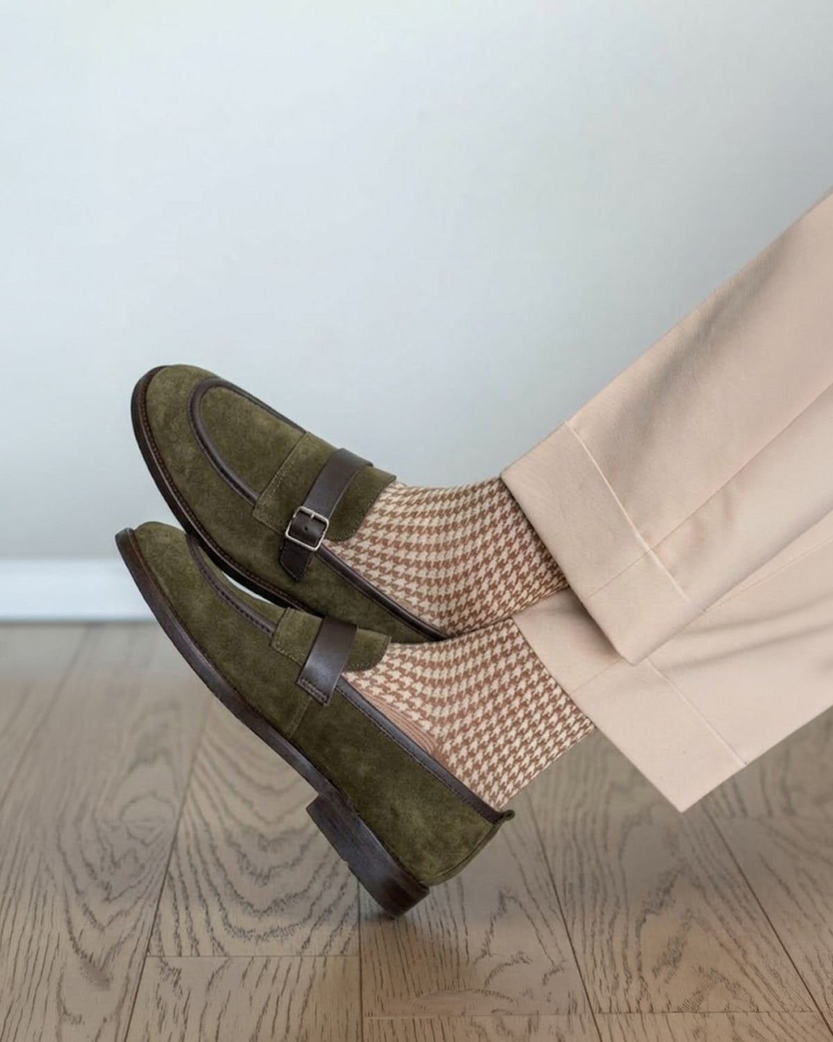 İtalyan stil iç dış naturel deri süet antik tokalı erkek ayakkabı haki T15210-06