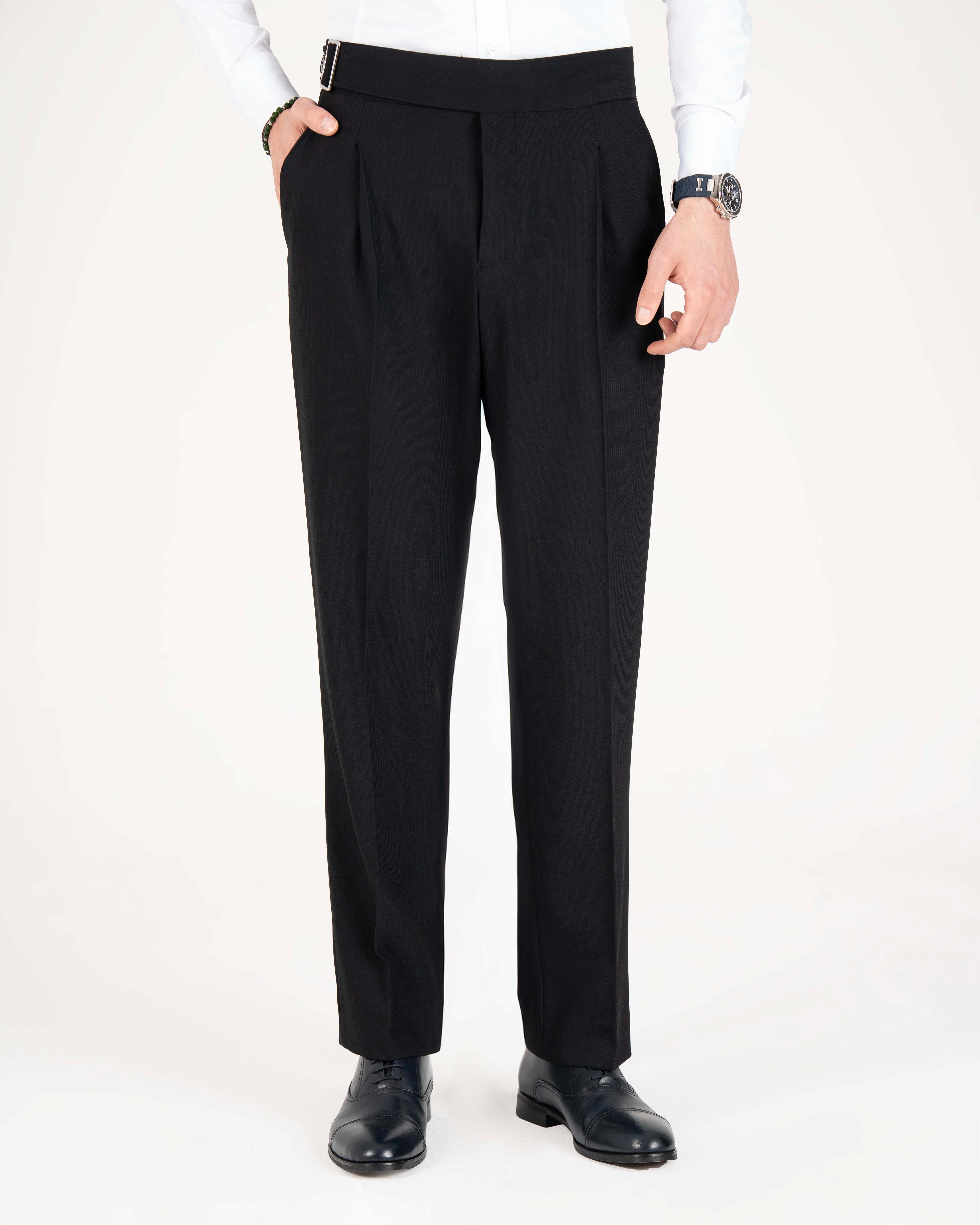 İtalyan stil slim fit bel detaylı erkek pantolon lacivert T14819