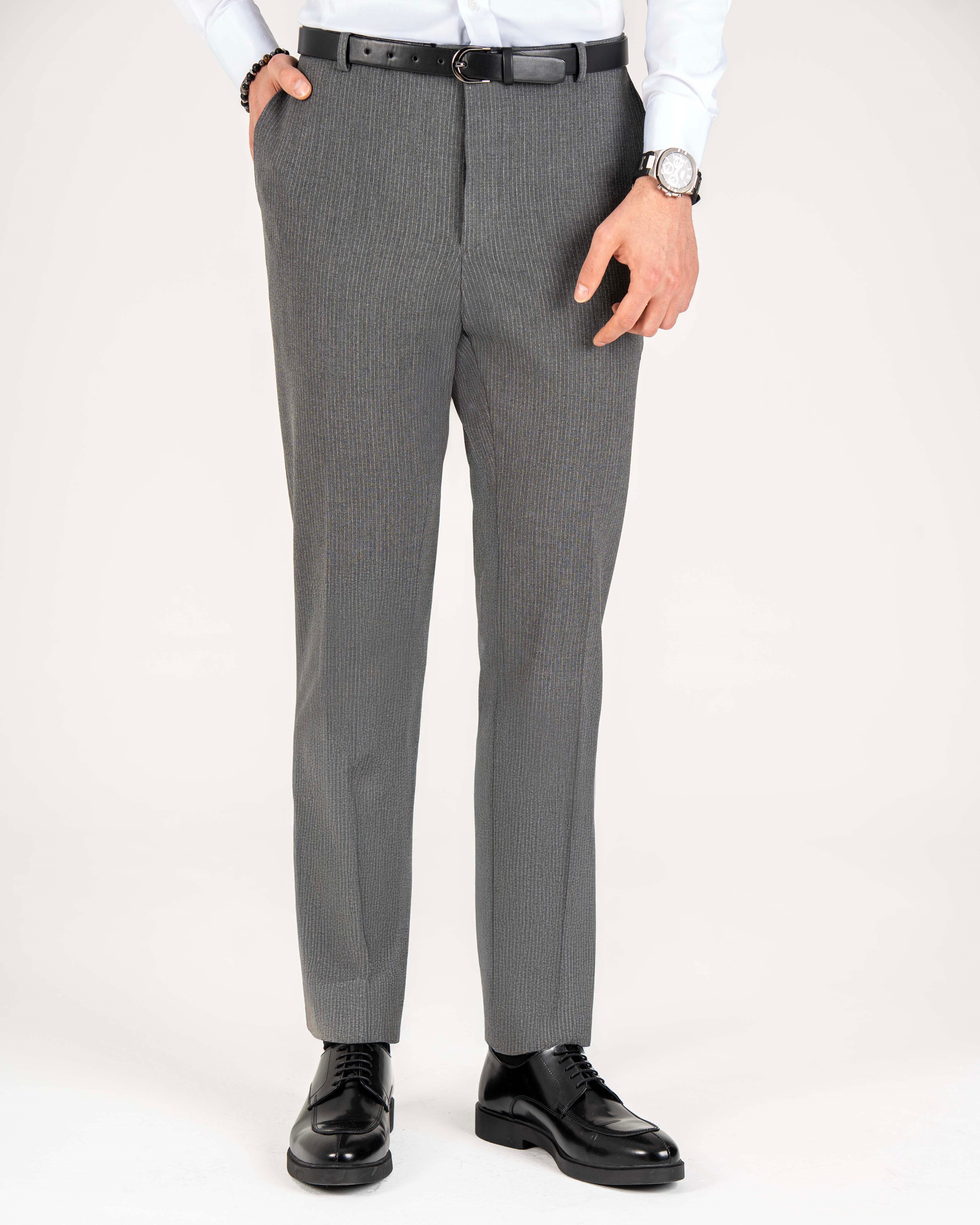 İtalyan stil slim fit erkek kumaş pantolon gri T14933