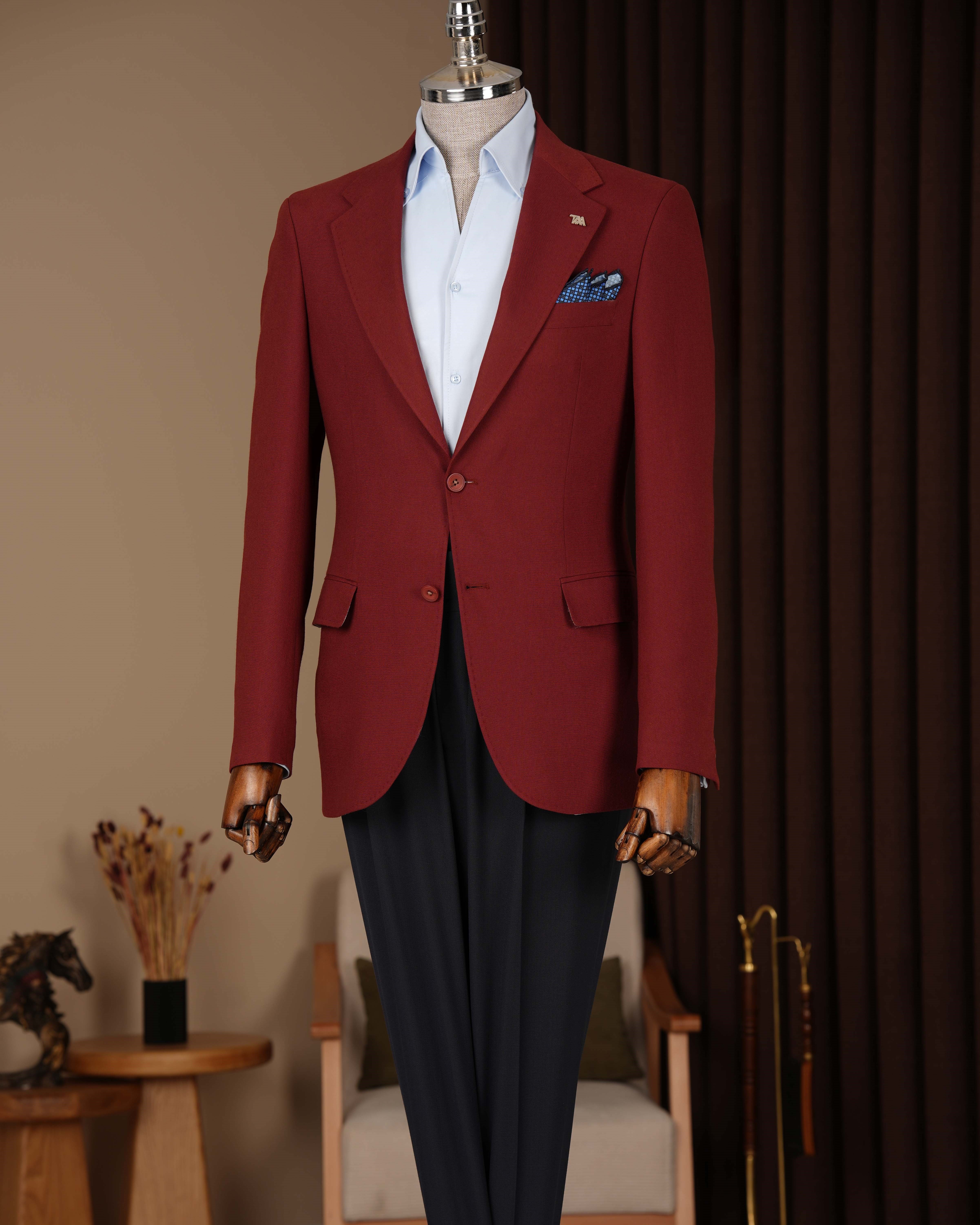 Slim fit erkek mono yaka blazer ceket kiremit T20145-12
