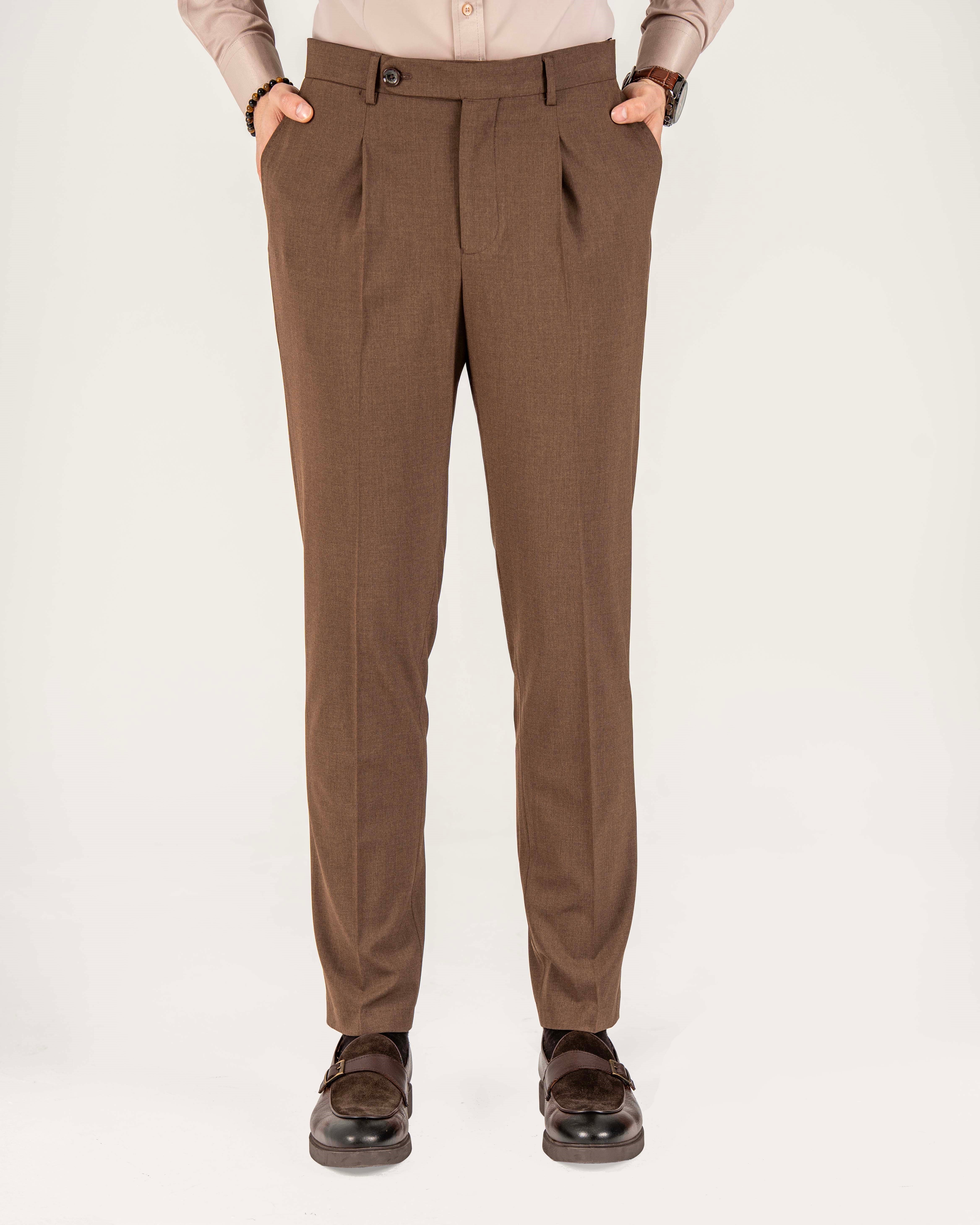 İtalyan stil slim fit erkek kumaş pantolon taba T20038-24