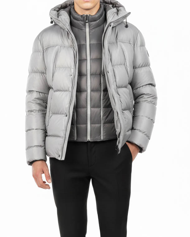 İtalyan stil kapüşonlu şişme erkek mont gri T10565