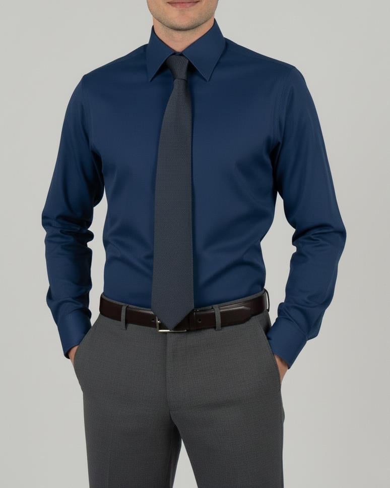 Drytech slim fit su itici leke tutmaz erkek gömlek indigo T14350