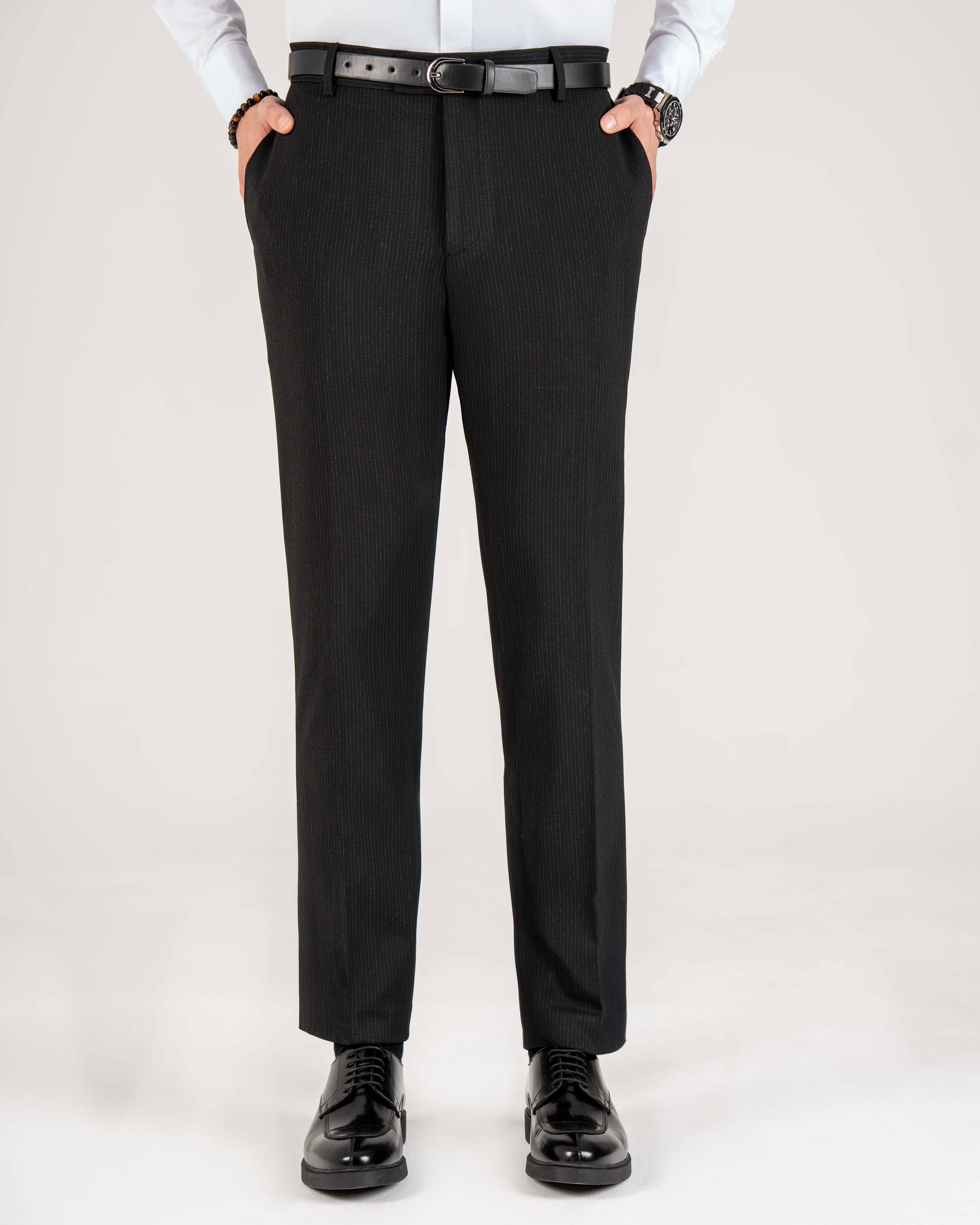 İtalyan stil slim fit erkek kumaş pantolon siyah T14931
