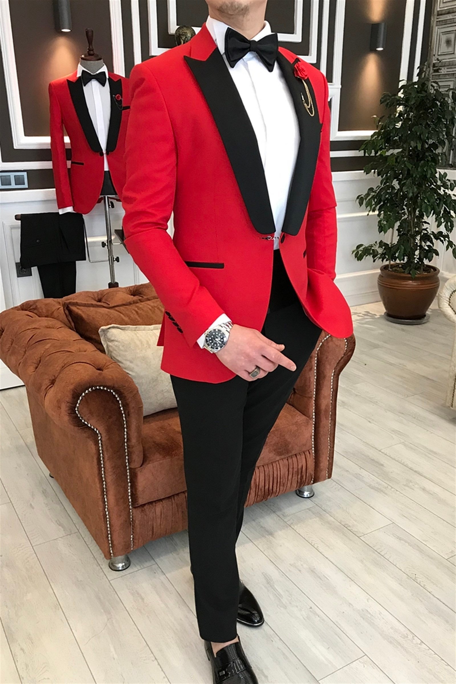 İtalyan kesim ceket pantolon gömlek kırmızı damatlık set T3561