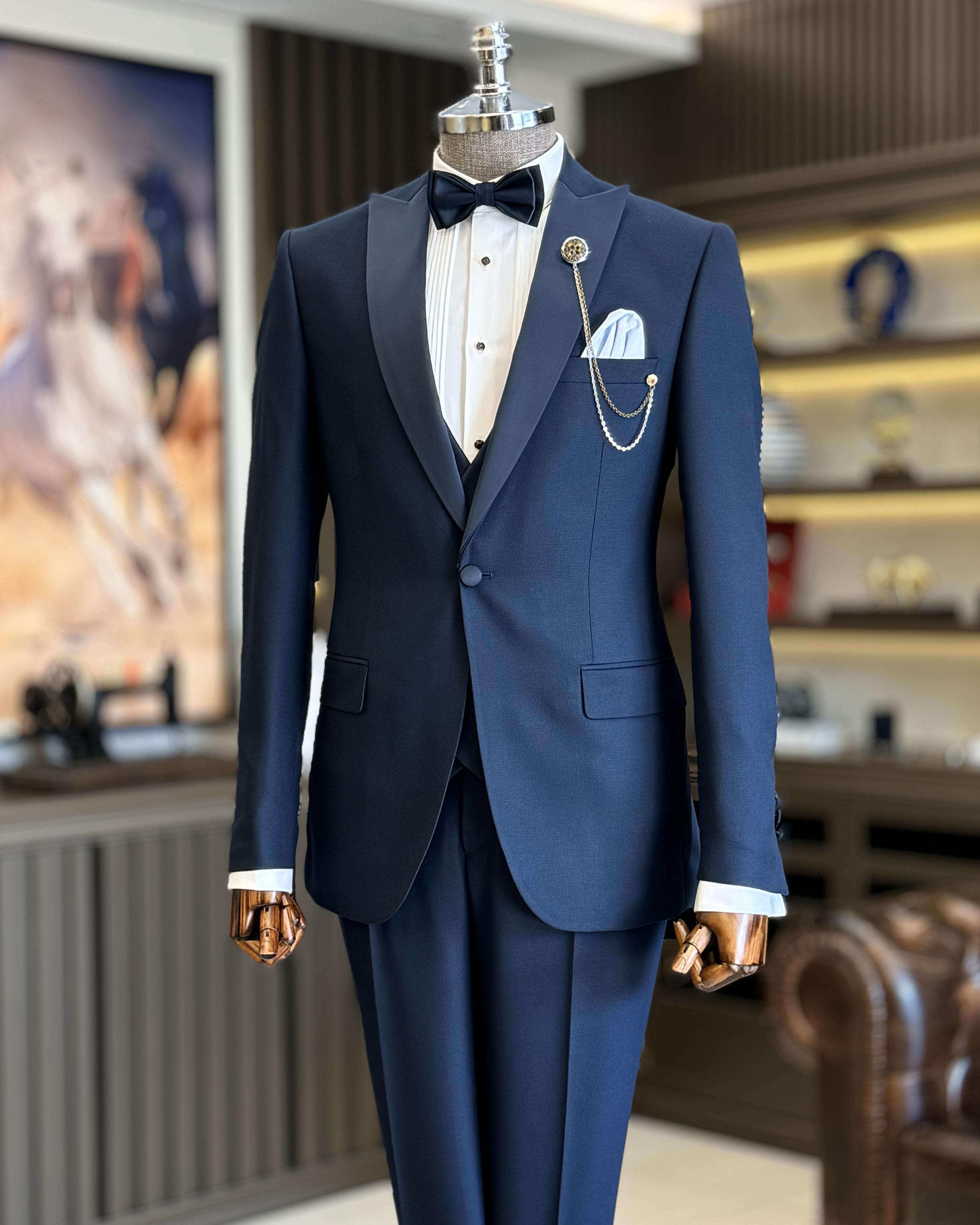 İtalyan kesim ceket yelek pantolon lacivert damatlık T12685