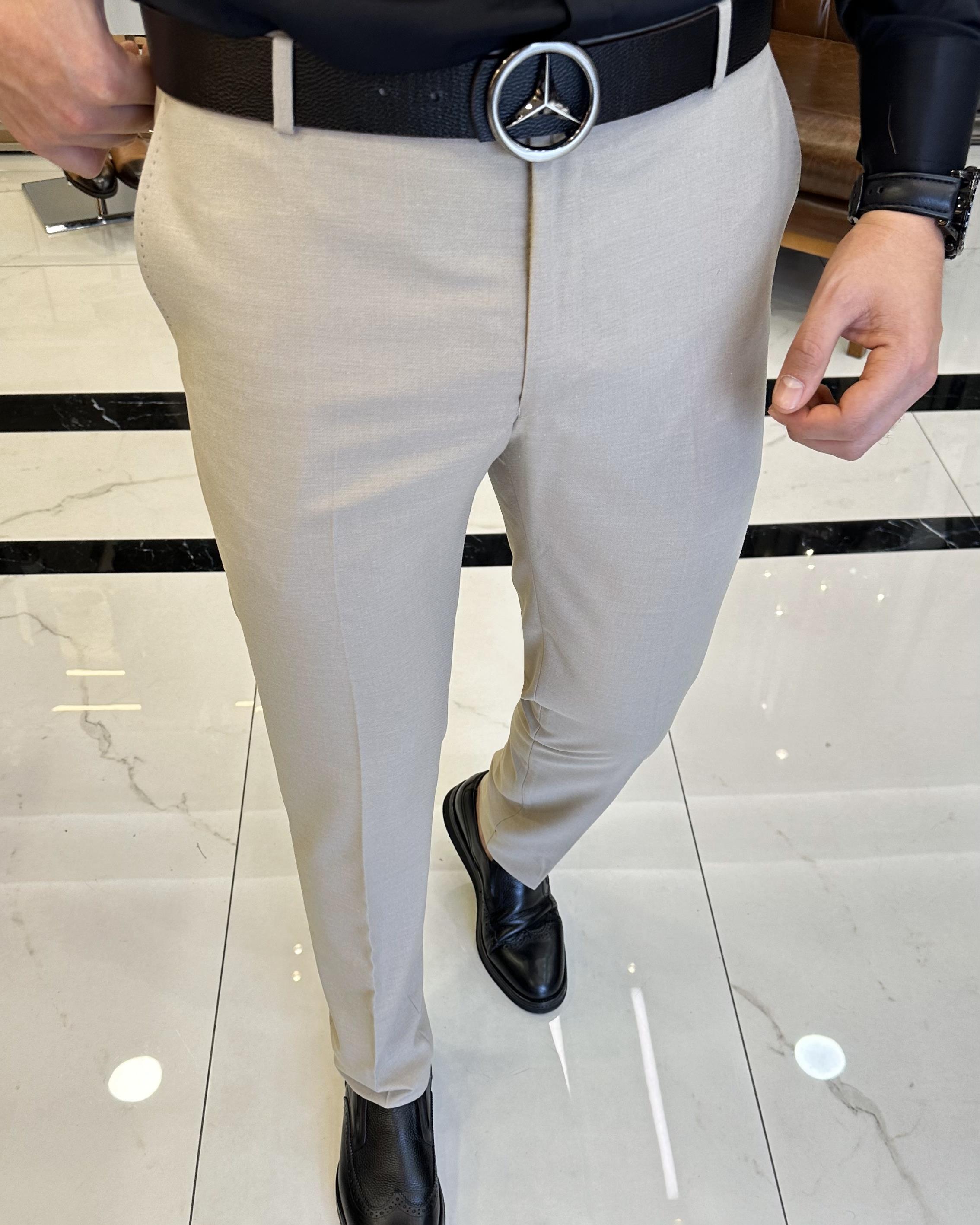 İtalyan kesim slim fit mevsimlik  bej kumaş pantolon T3480