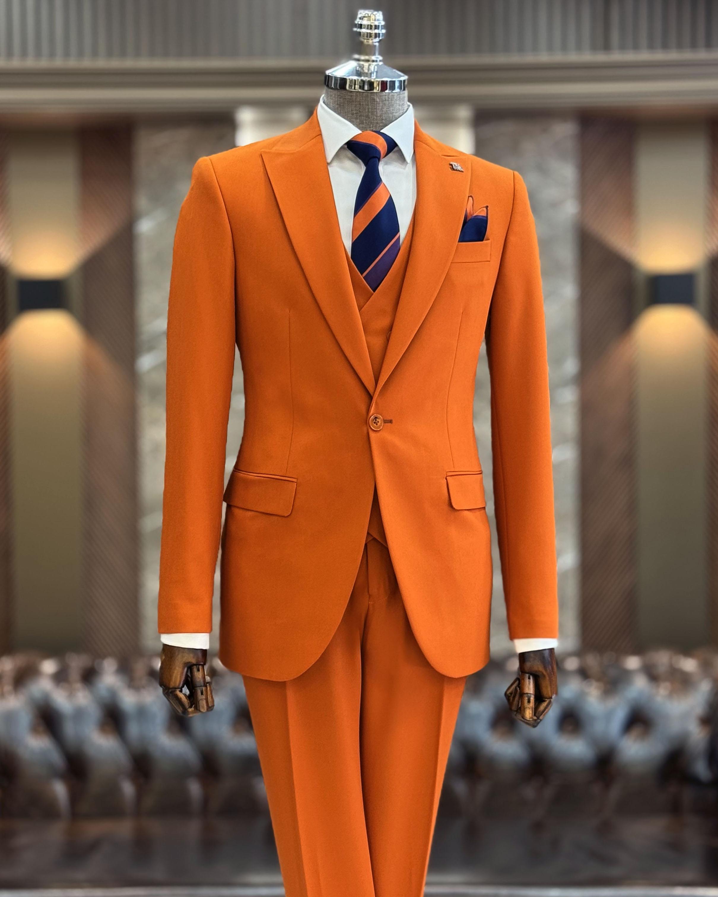 İtalyan stil ceket yelek pantolon takım elbise turuncu T12016