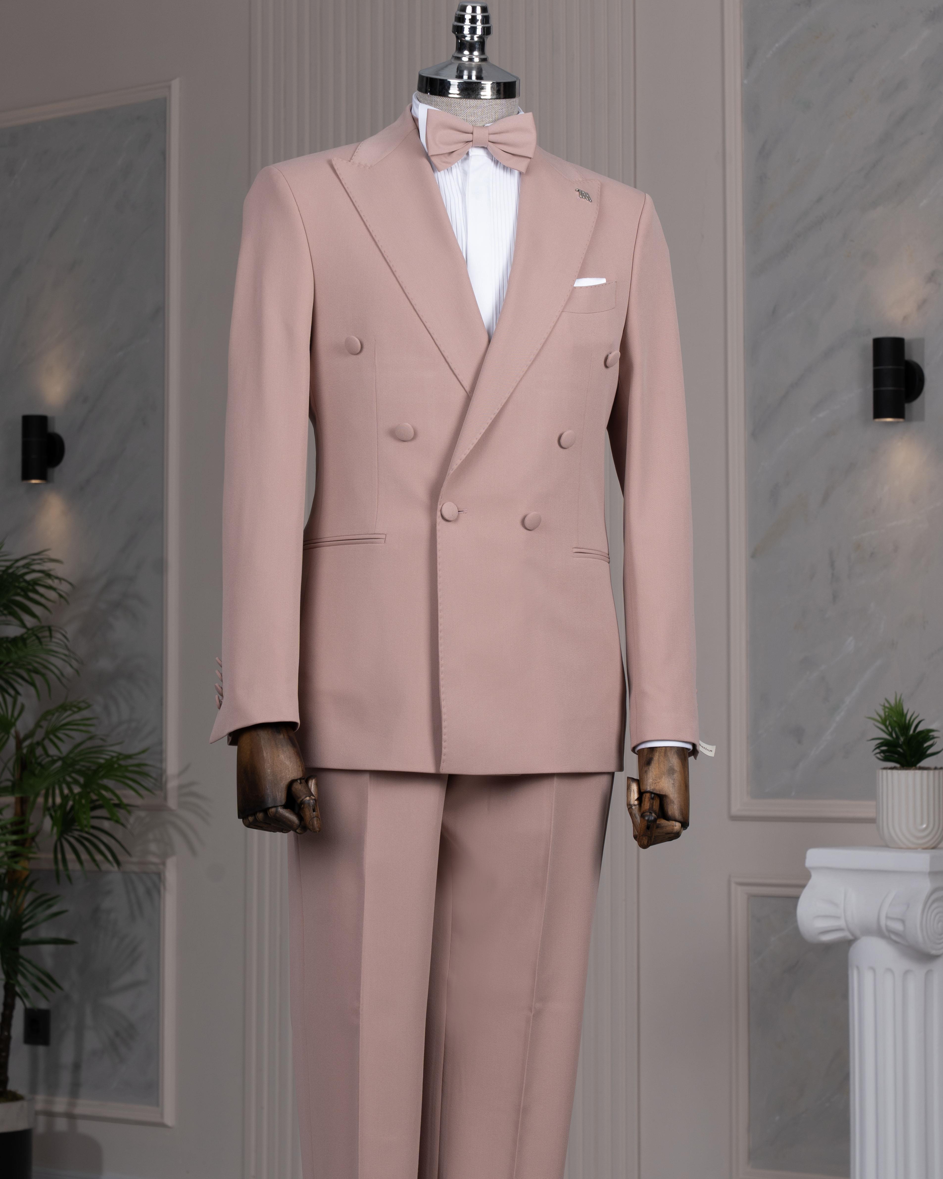 İtalyan stil kruvaze ceket pantolon takım elbise pembe T14198