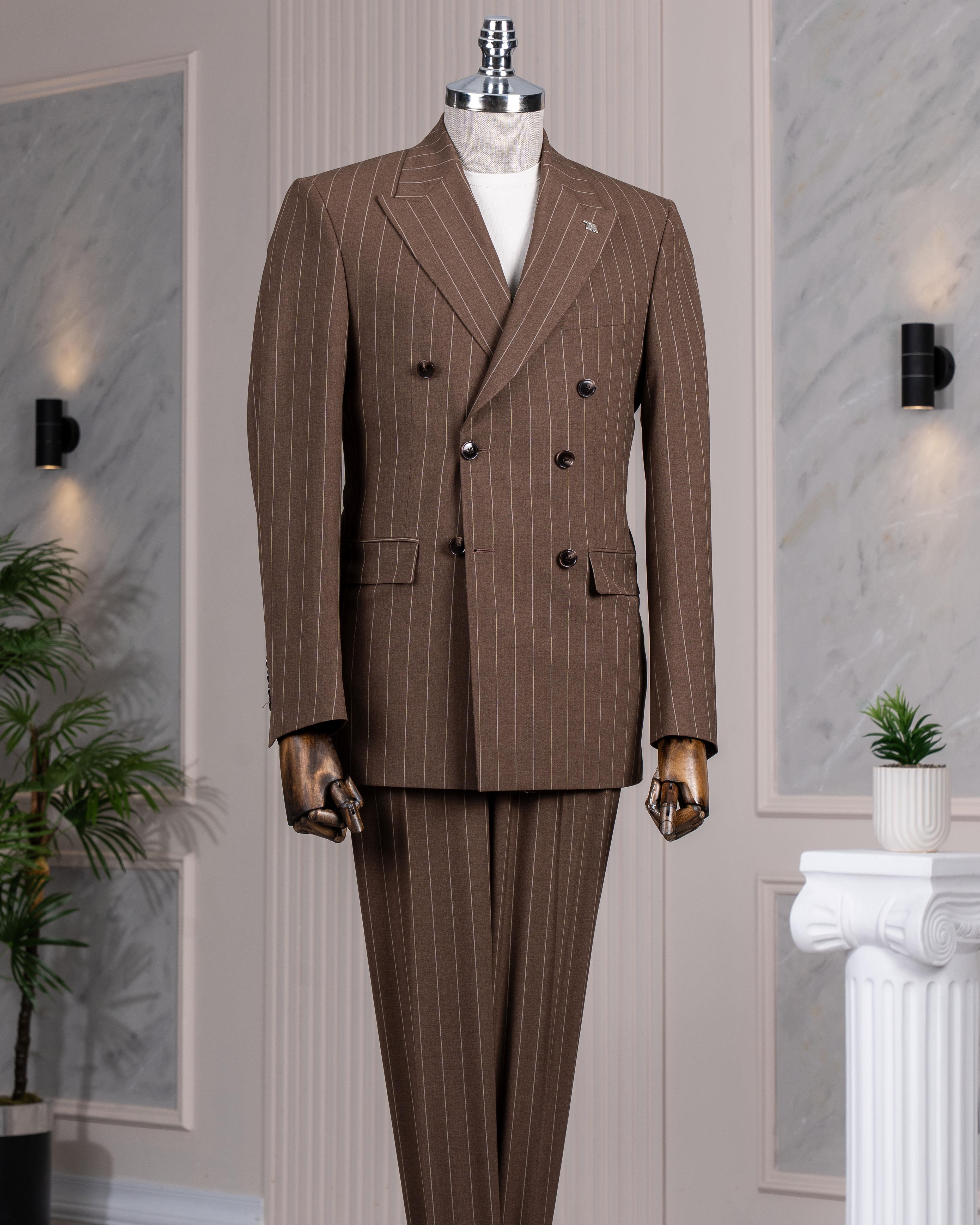 İtalyan stil kruvaze ceket pantolon takım elbise kahverengi T14134