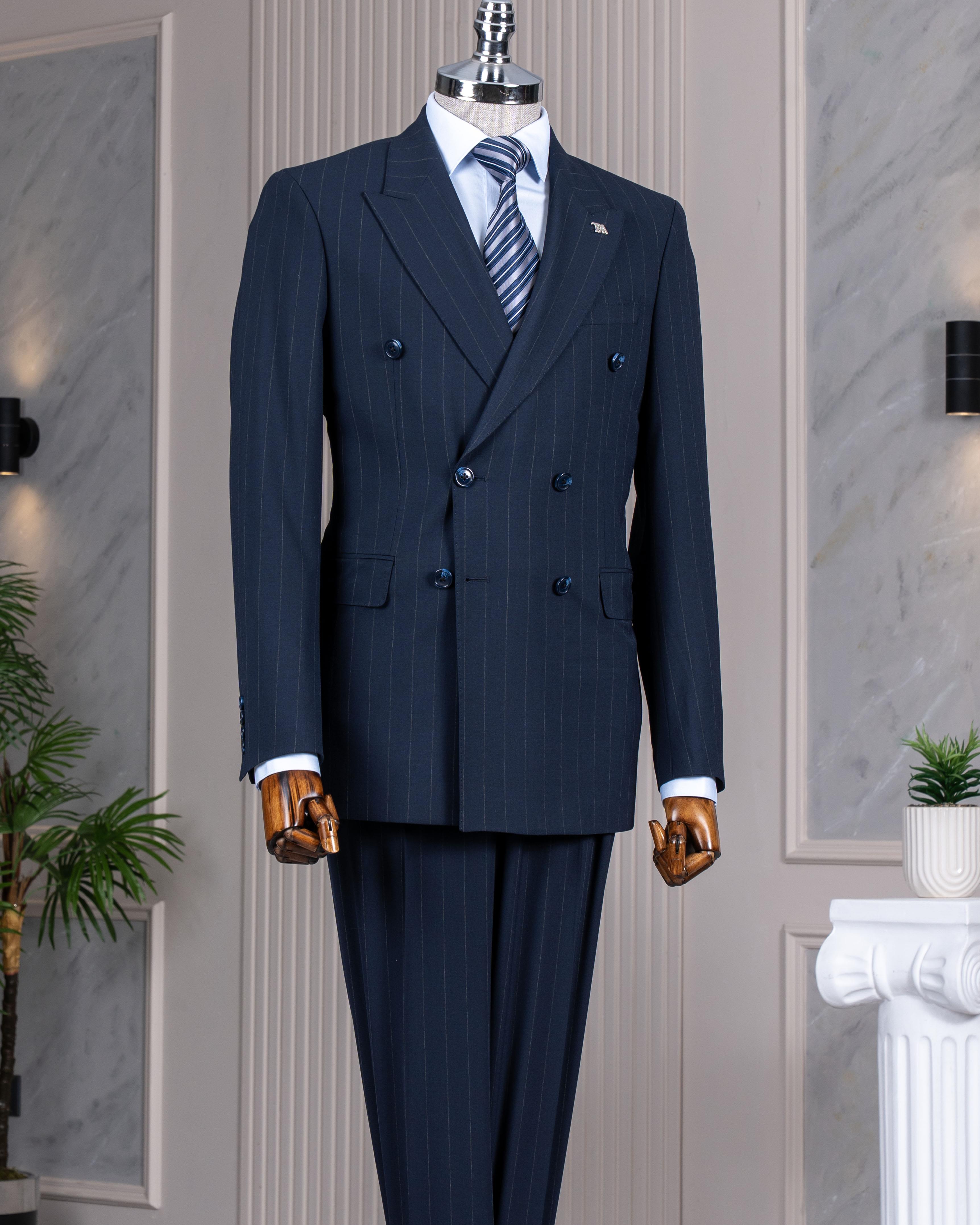 İtalyan stil kruvaze ceket pantolon takım elbise lacivert T14136