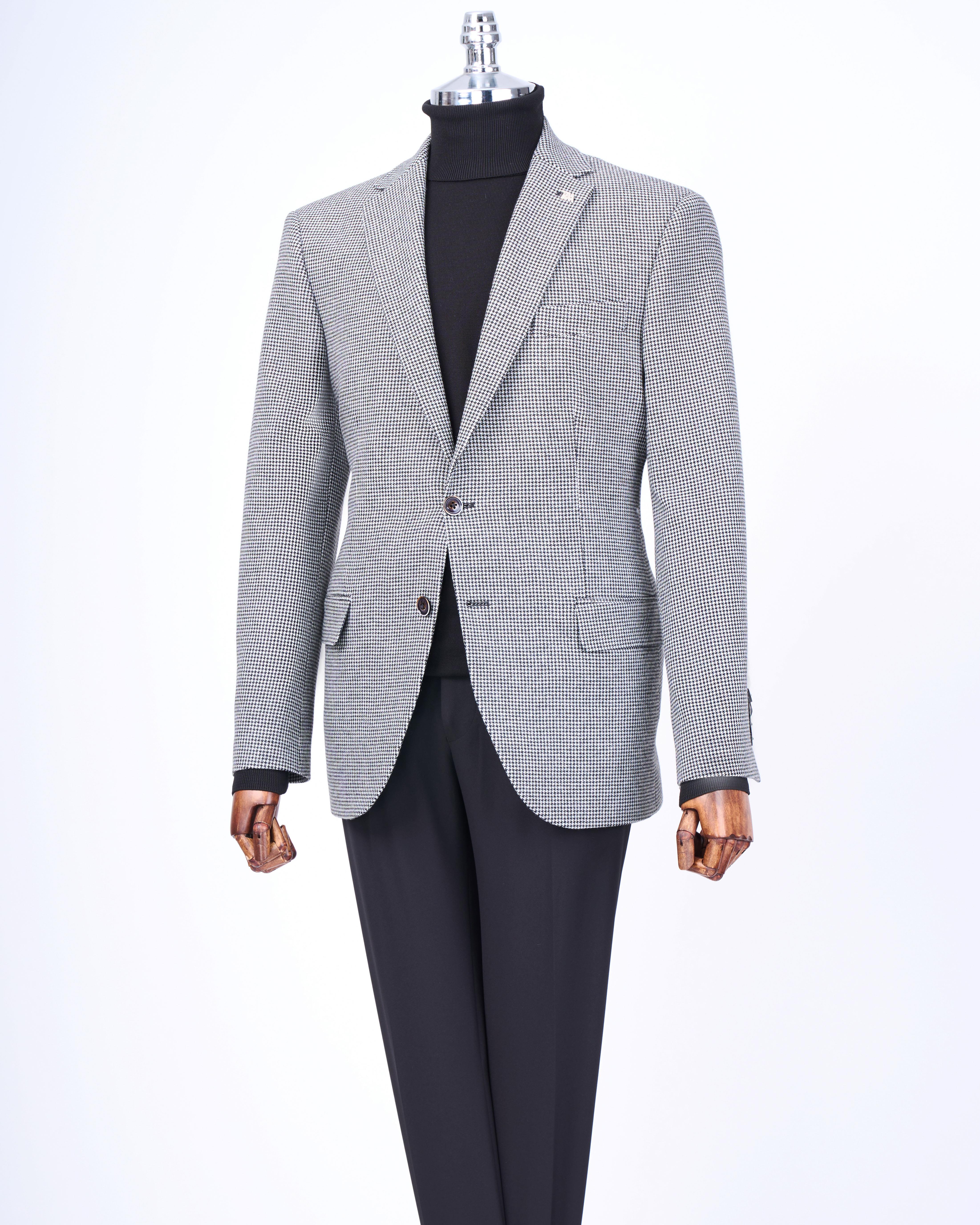 İtalyan stil slim fit 4 drop mono yaka erkek tek ceket siyah T13537