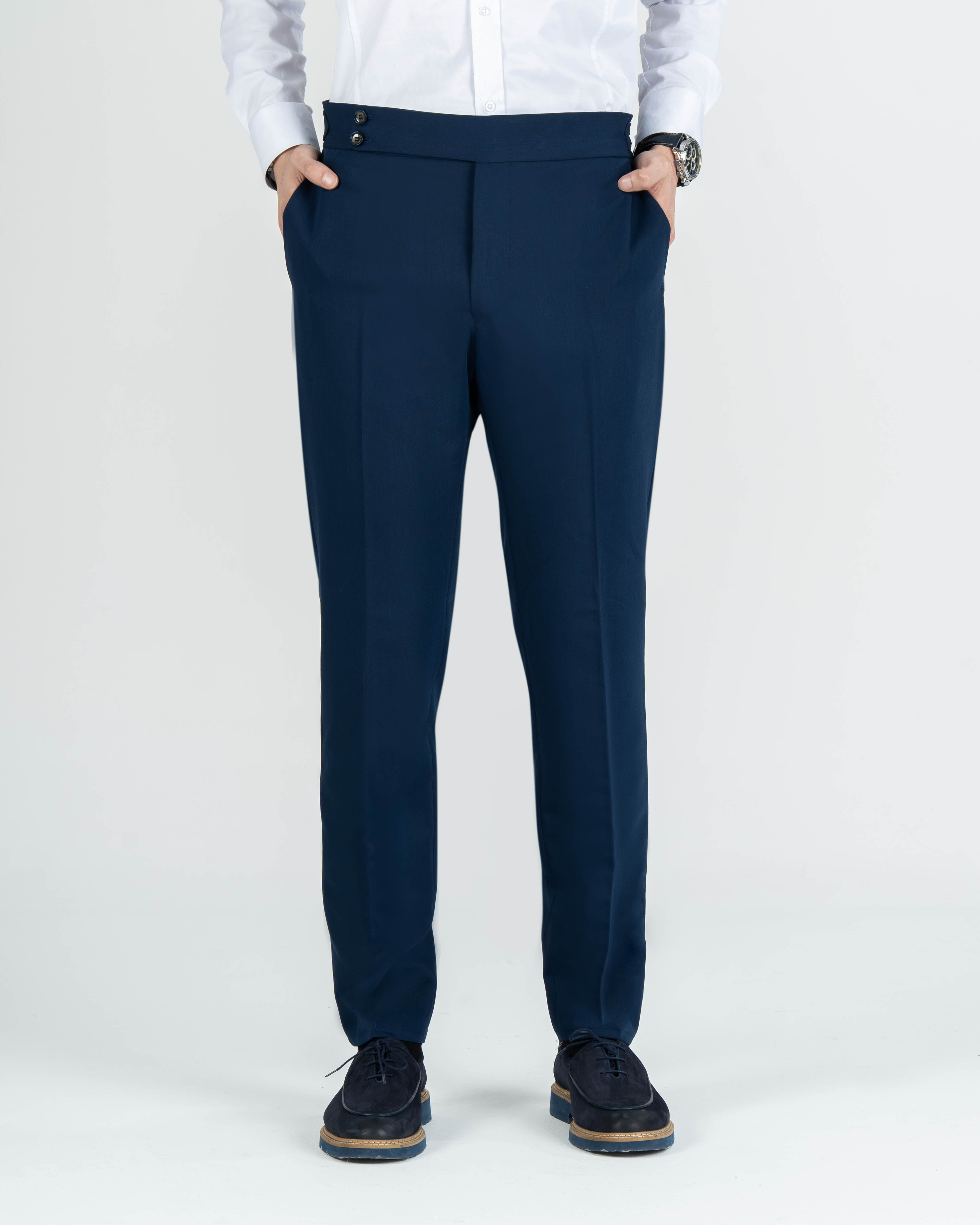 İtalyan stil slim fit bel detaylı erkek pantolon saks T15065