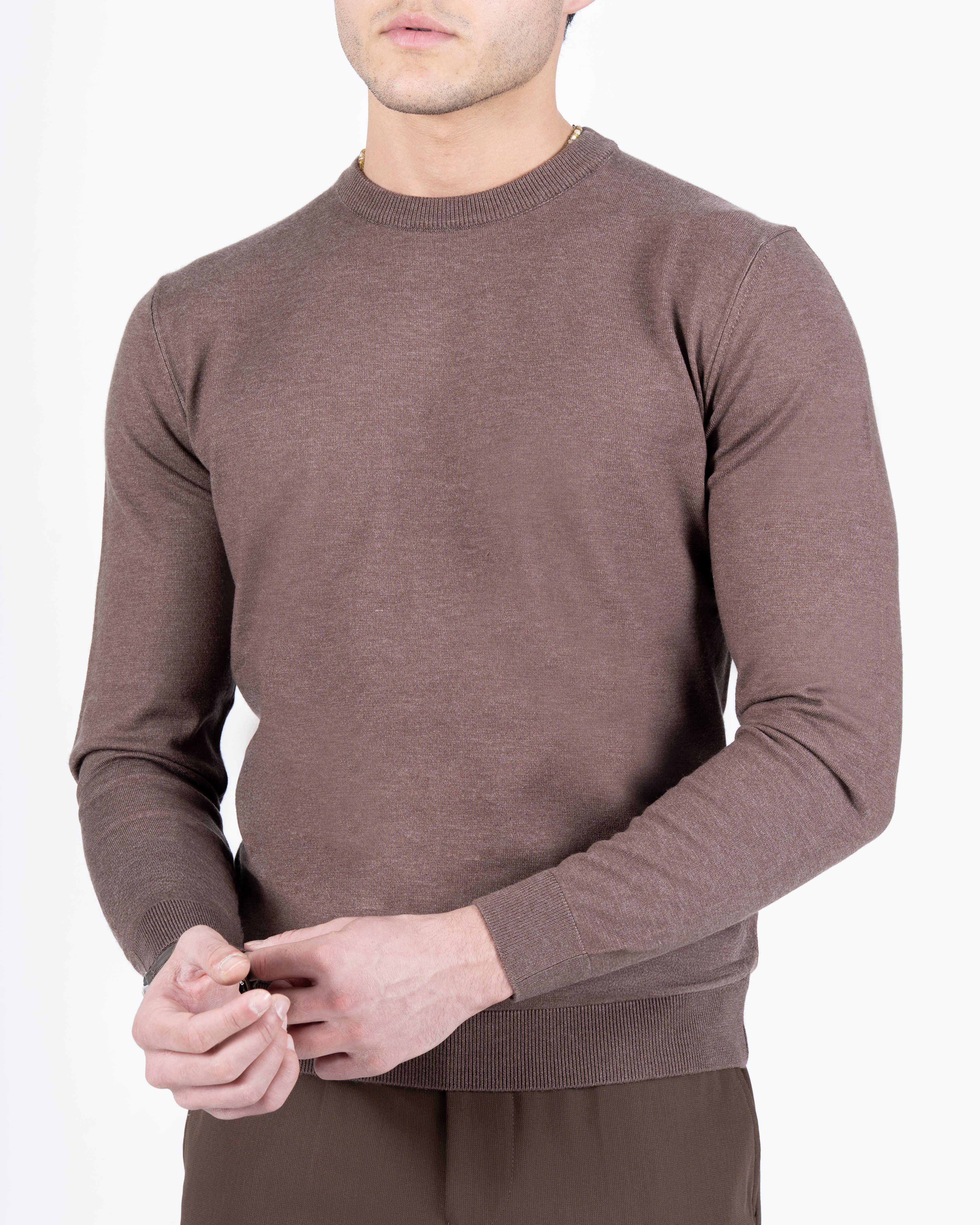 İtalyan stil slim fit bisiklet yaka erkek triko kazak kahverengi T15085