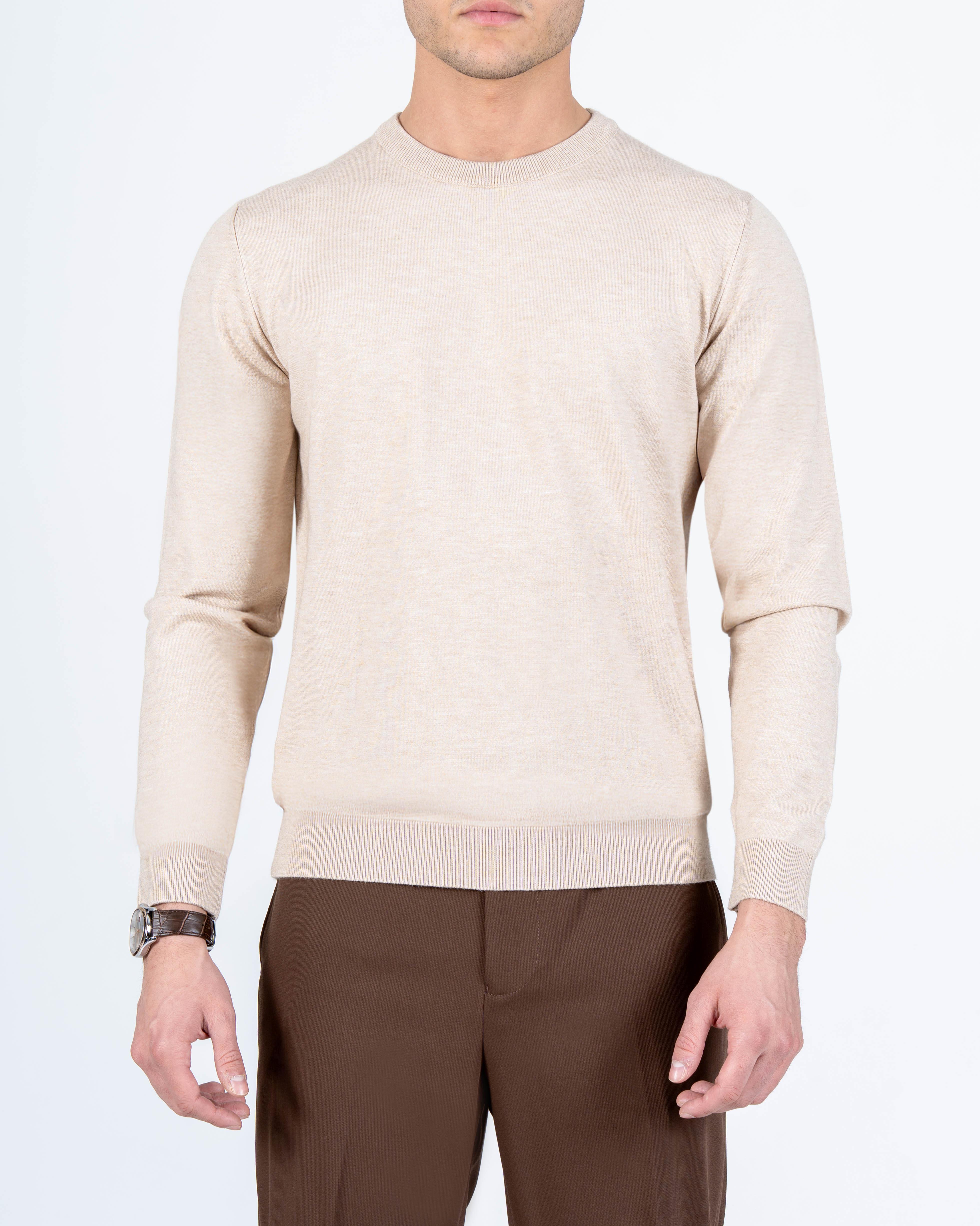 İtalyan stil slim fit bisiklet yaka erkek triko kazak bej T15082