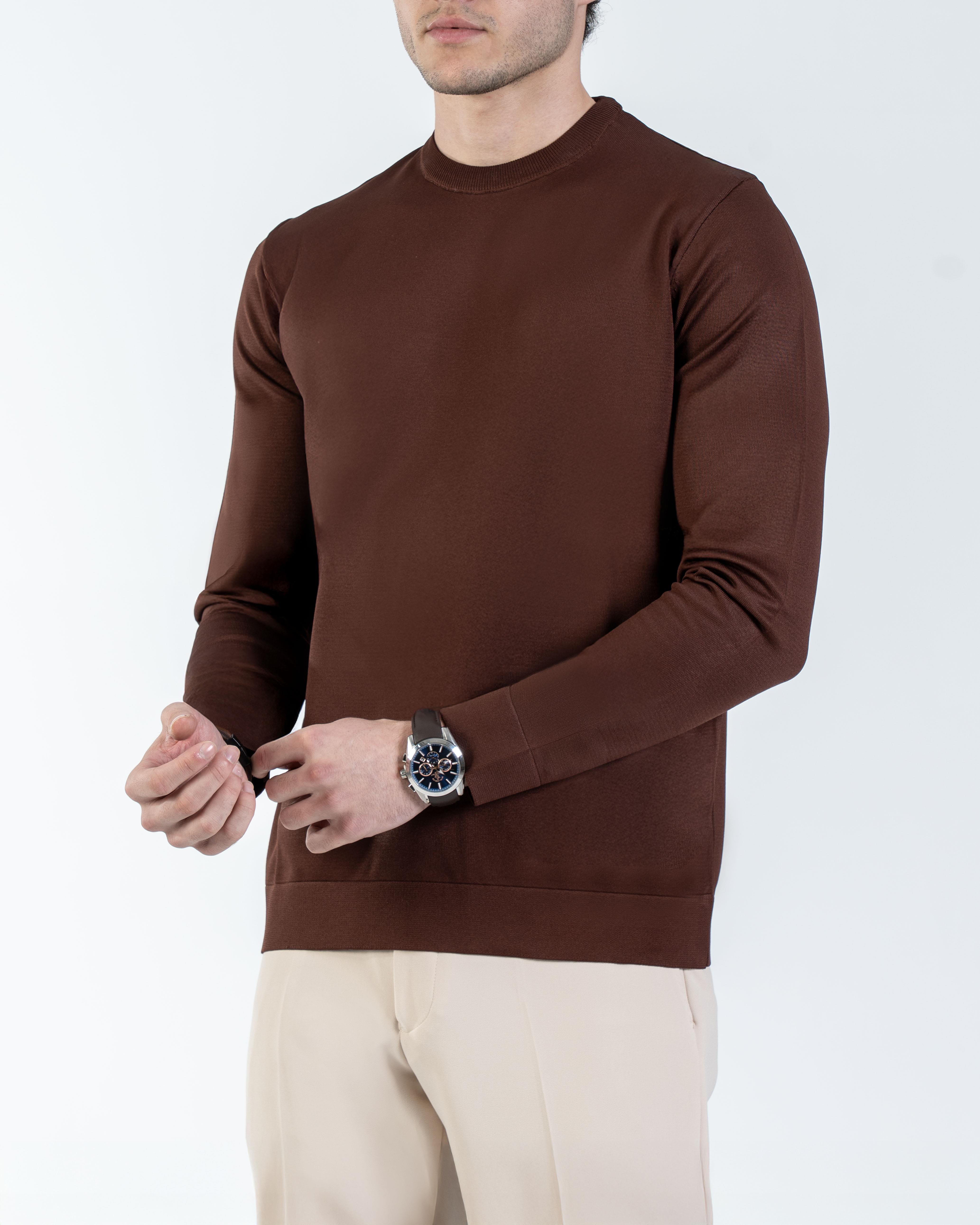 İtalyan stil slim fit bisiklet yaka triko kazak kiremit T14500