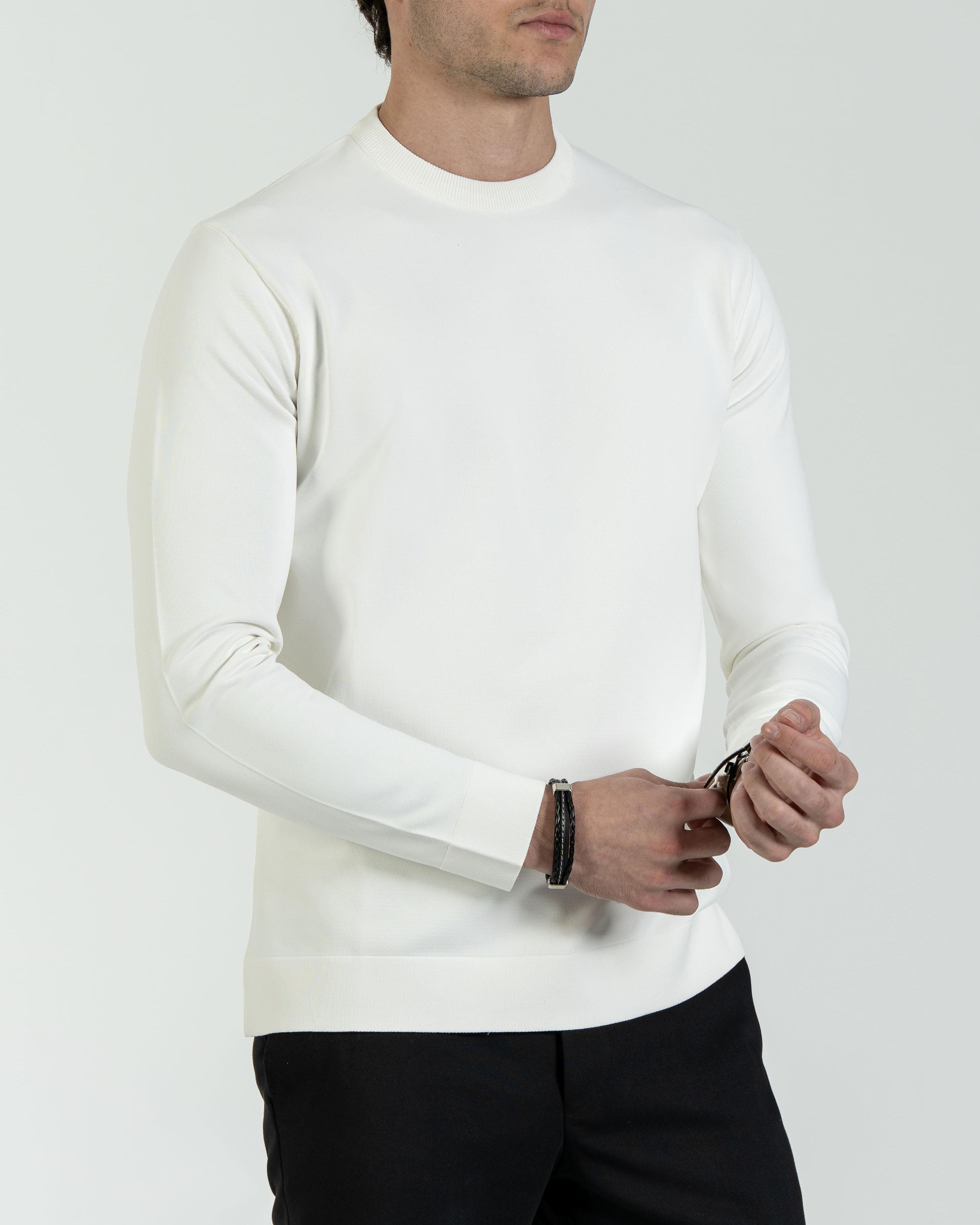 İtalyan stil slim fit bisiklet yaka triko kazak beyaz T14496