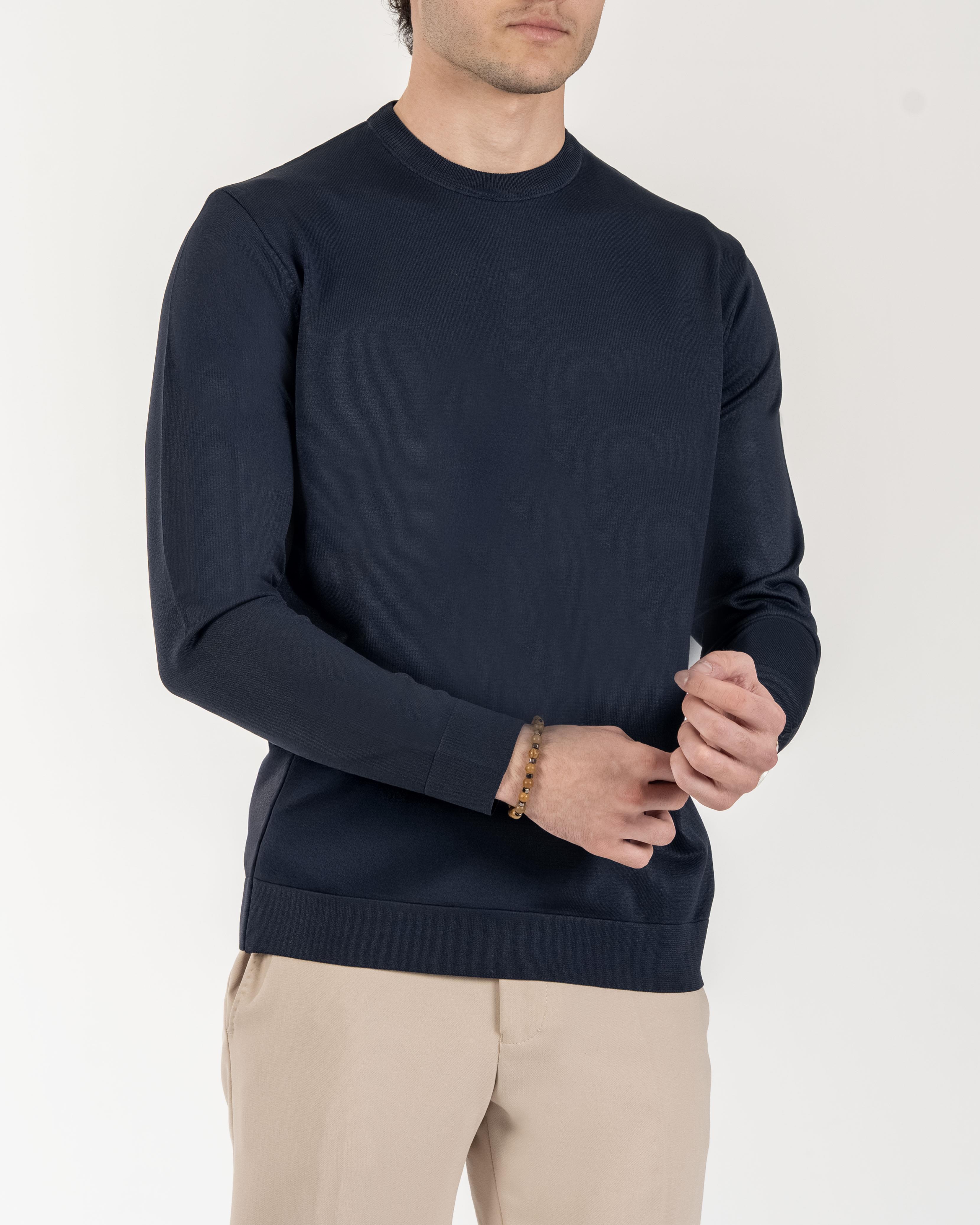 İtalyan stil slim fit bisiklet yaka triko kazak lacivert T14497