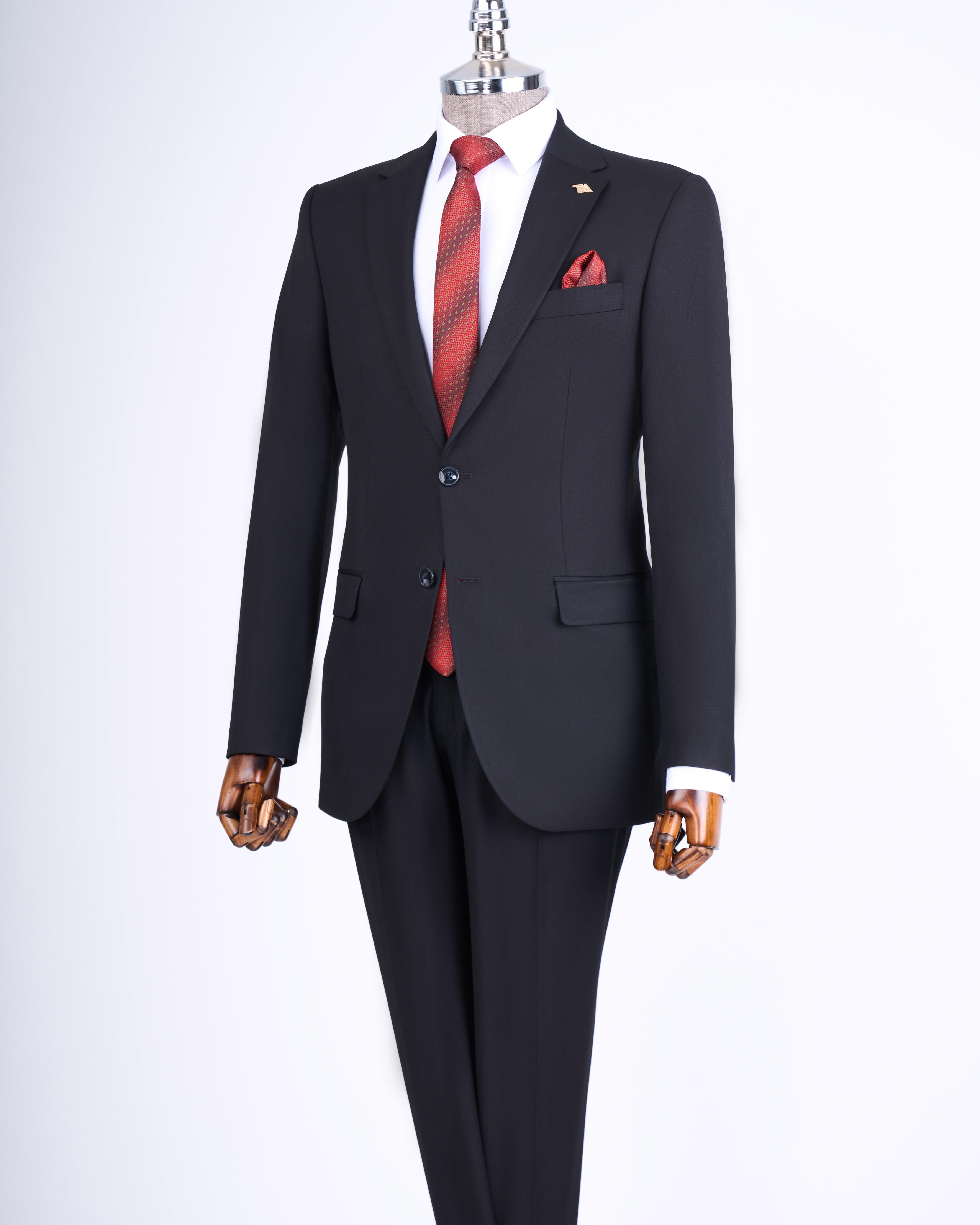 İtalyan stil slim fit ceket pantalon erkek takım elbise siyah T13567