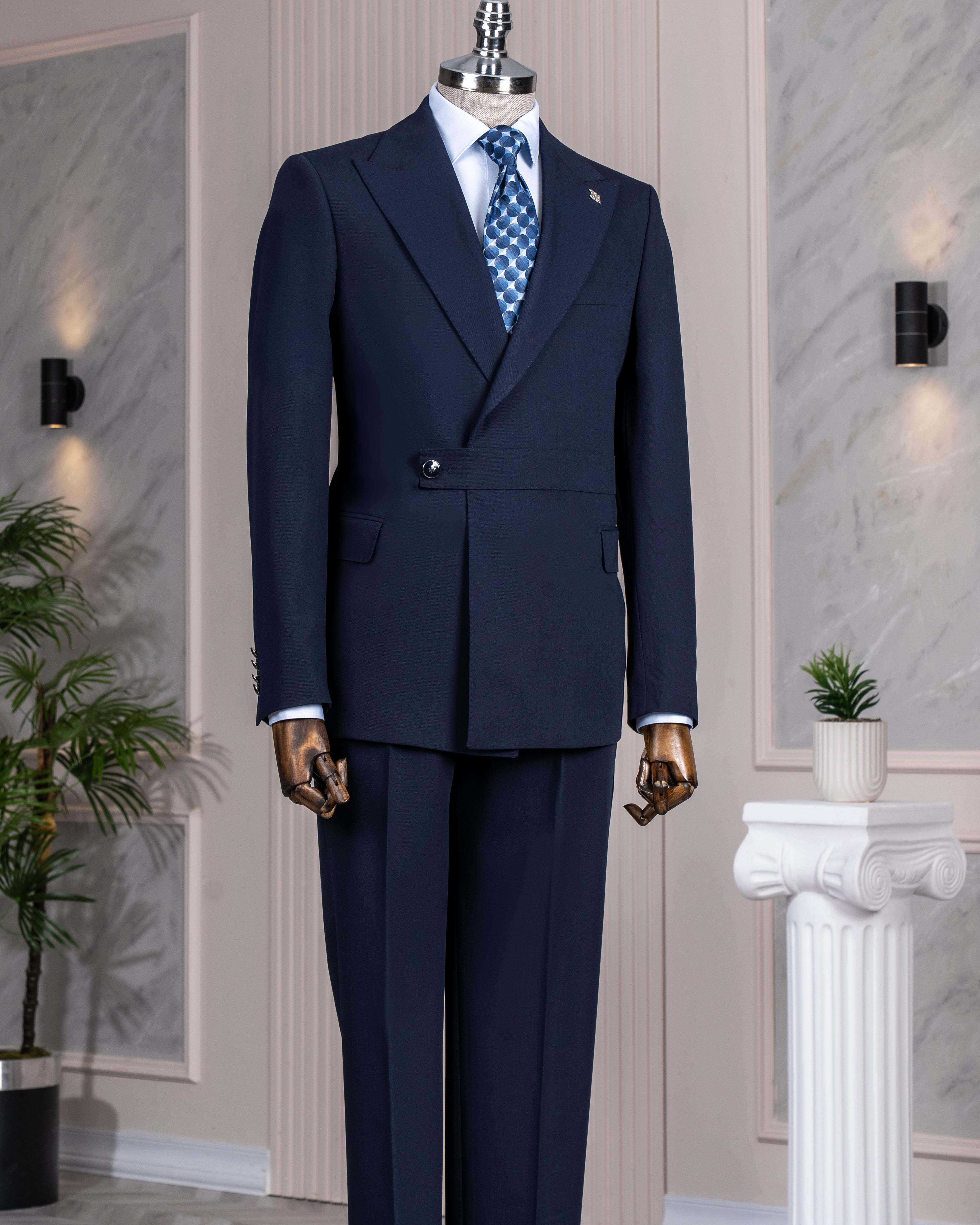 İtalyan stil slim fit ceket pantalon takım elbise lacivert T14382