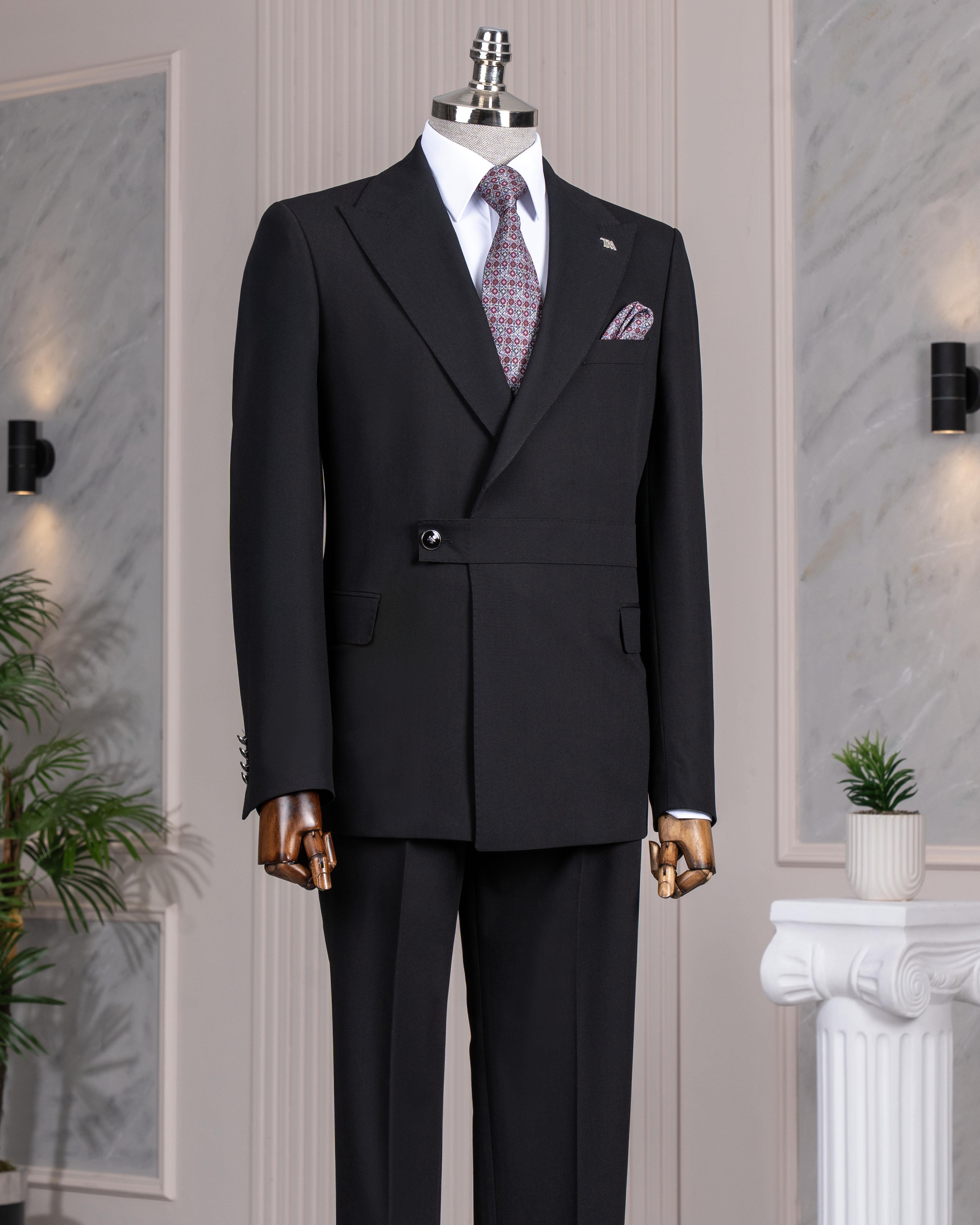 İtalyan stil slim fit ceket pantalon takım elbise siyah T14379