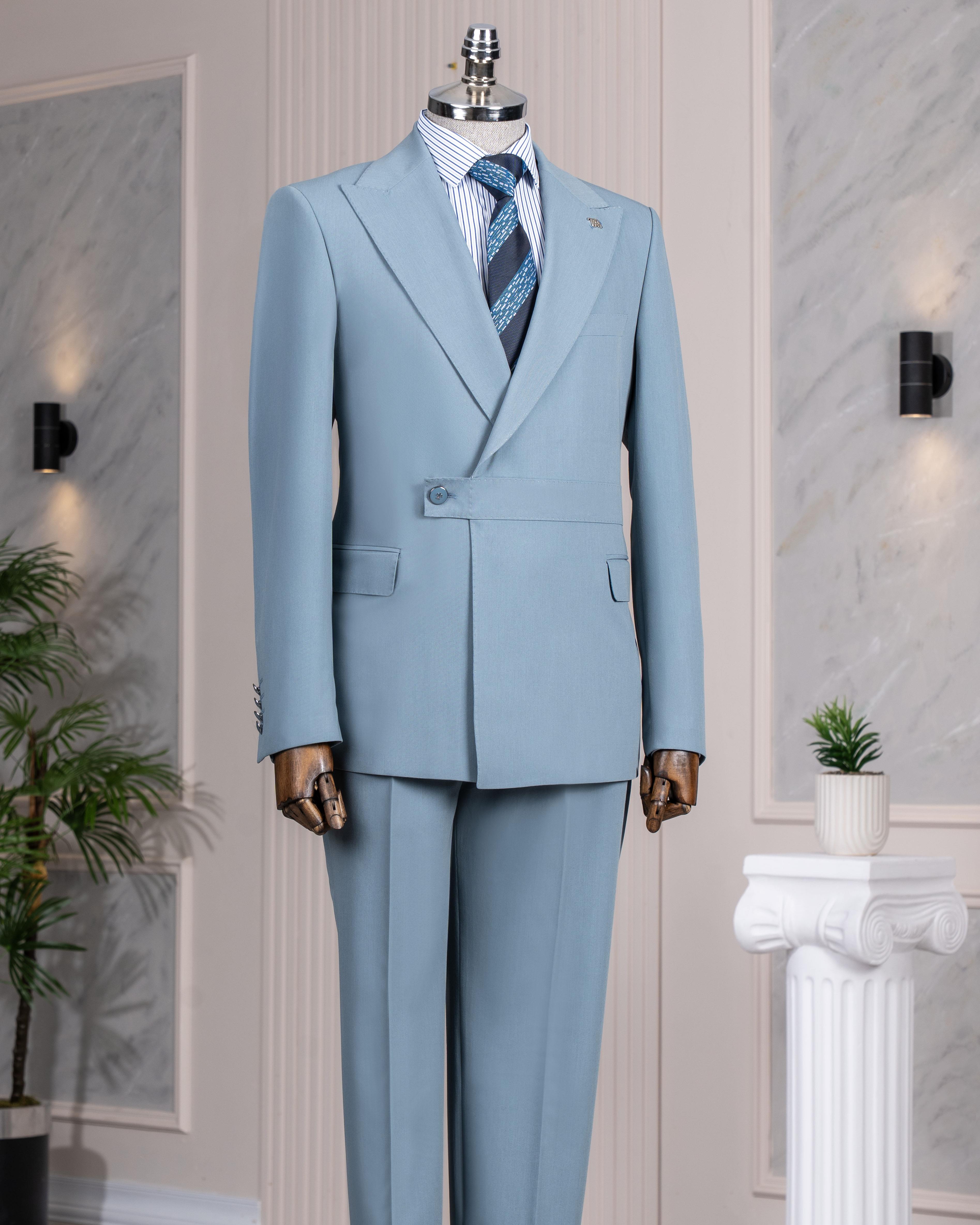 İtalyan stil slim fit ceket pantalon takım elbise mavi T14383