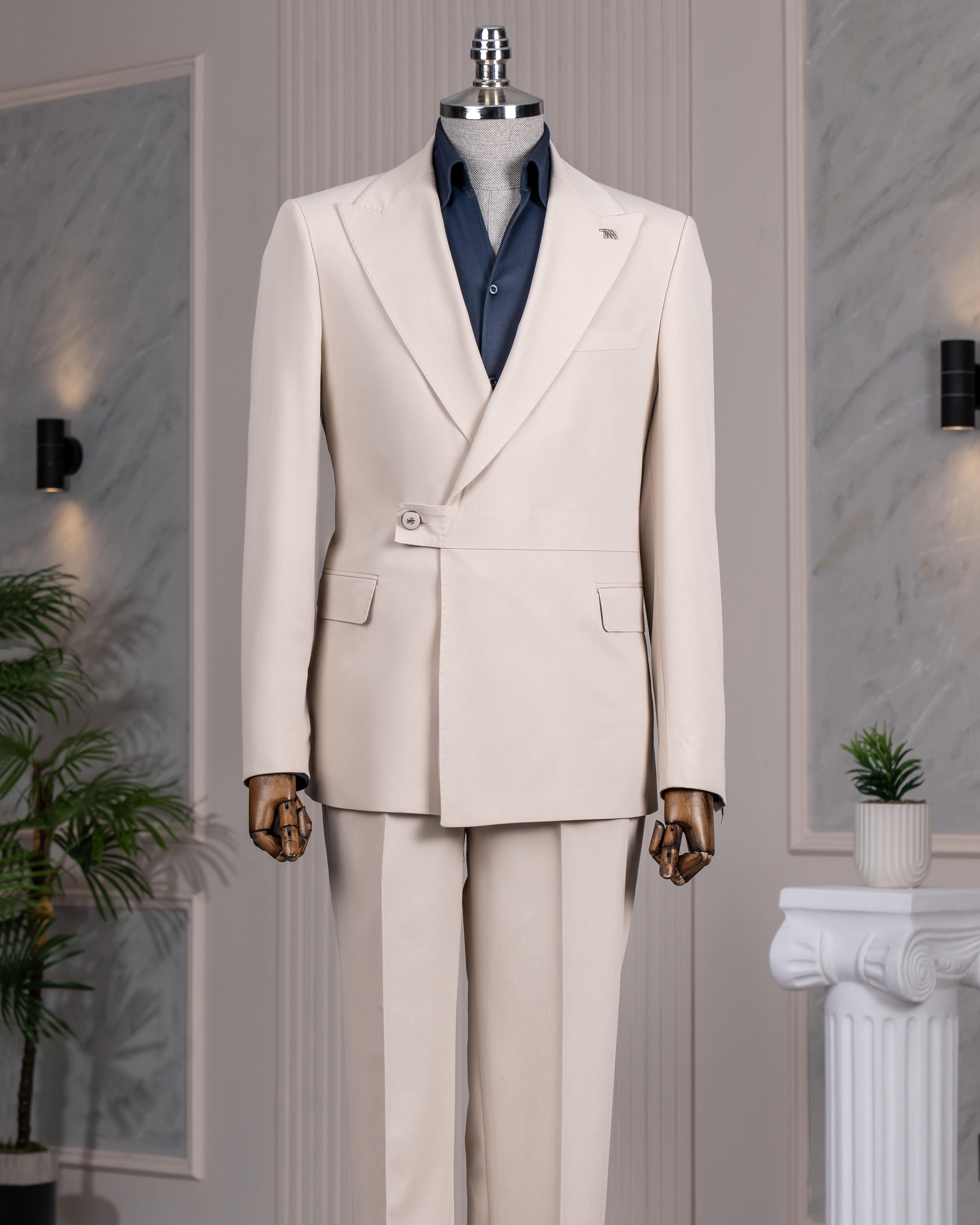 İtalyan stil slim fit ceket pantalon takım elbise bej T14378